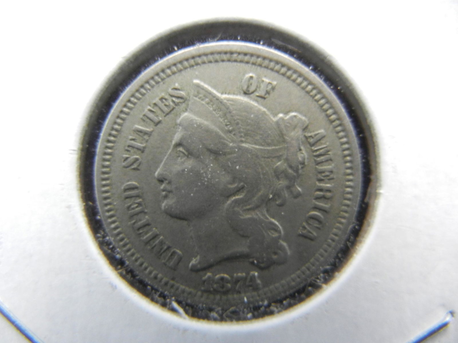 1874 Three Cent Nickel.  XF.  Very Scarce. (1 of 3)