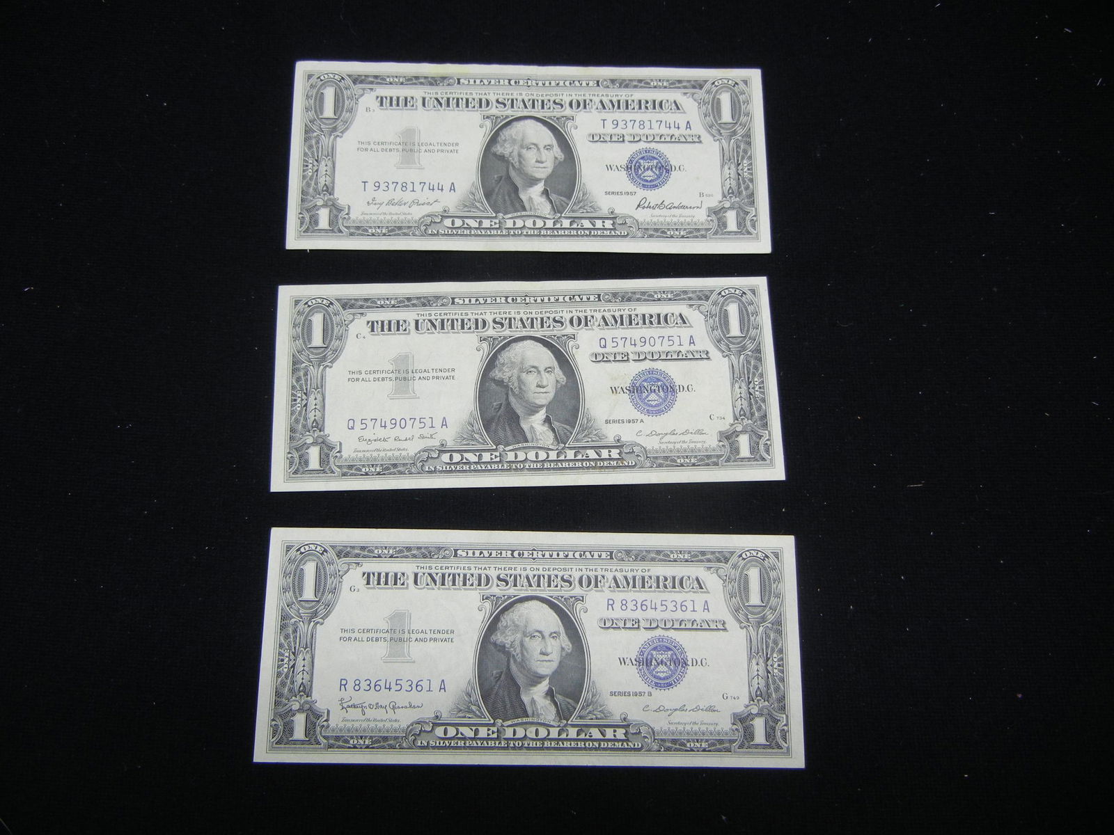 3 Crisp 1957 One Dollar Silver Certificates 1957 1957 A (1 of 5)