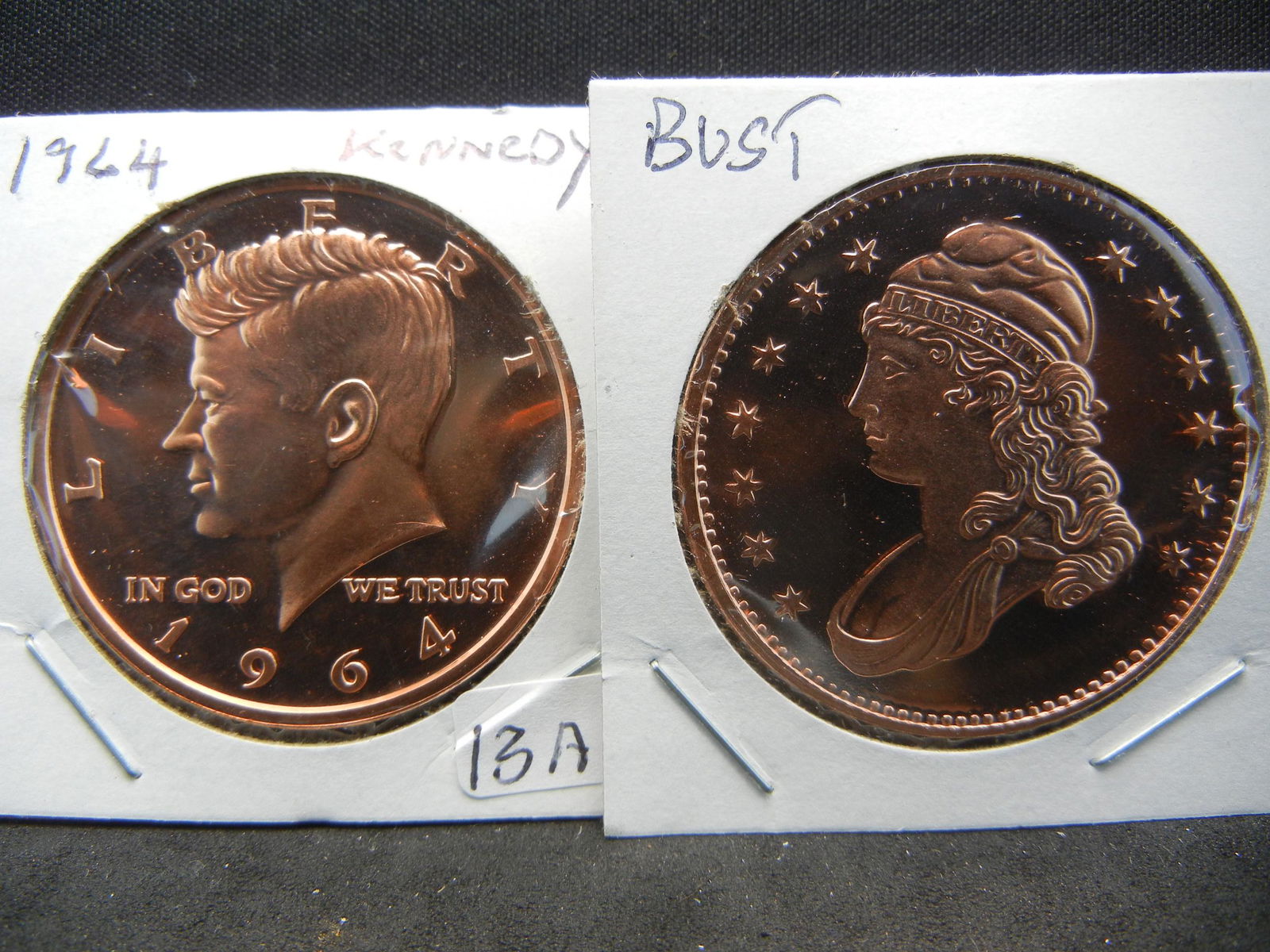 (2) One Troy Ounce copper rounds: Kennedy and Bust (1 of 3)