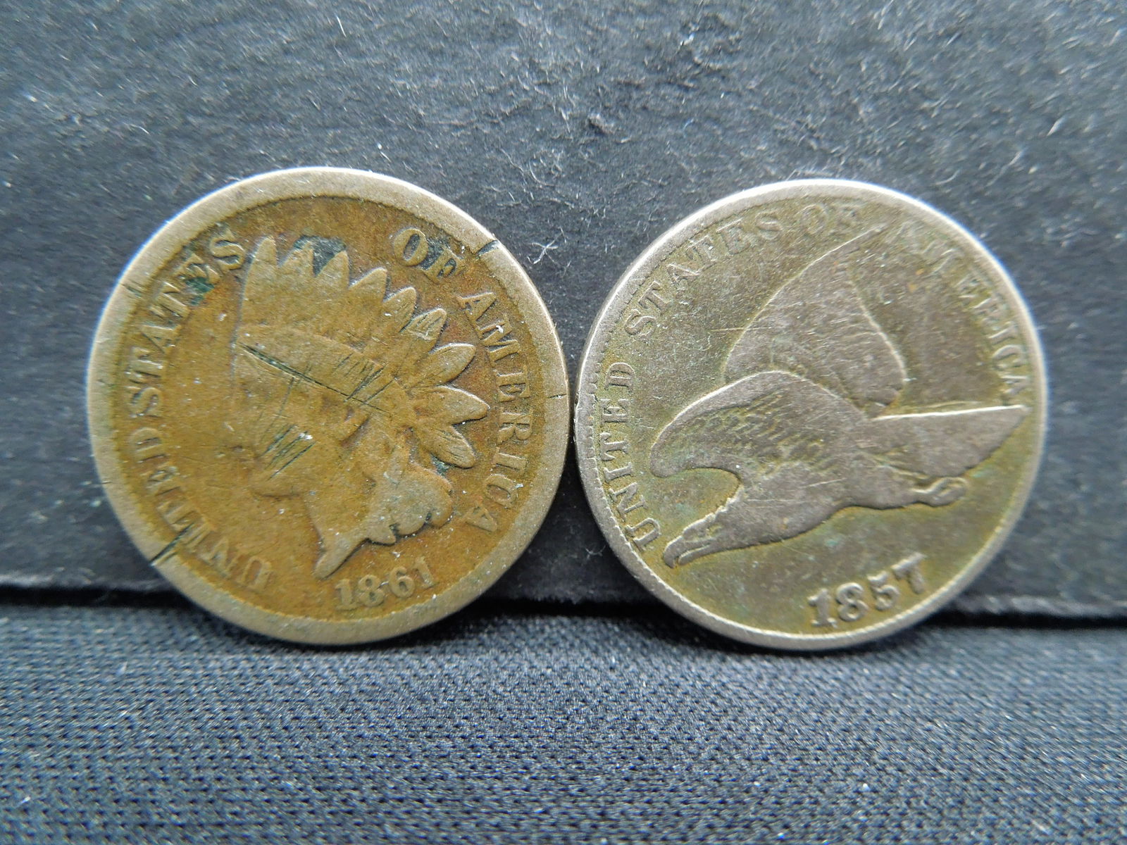 Fine 1857 Flying Eagle cent and 1861 Indian Head cent (1 of 2)
