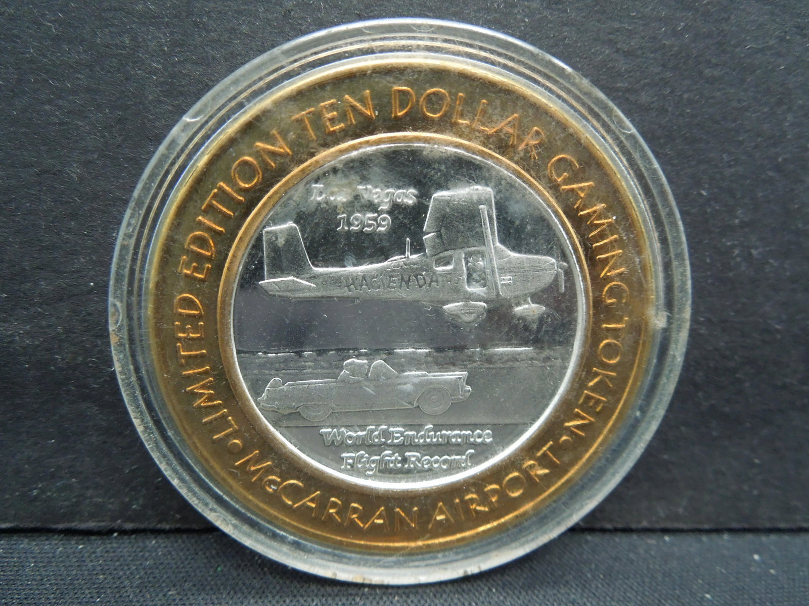 Las Vegas Plane/Car CASINO $10 chip. 999 silver: Las Vegas Plane/Car CASINO $10 chip. 999 silver