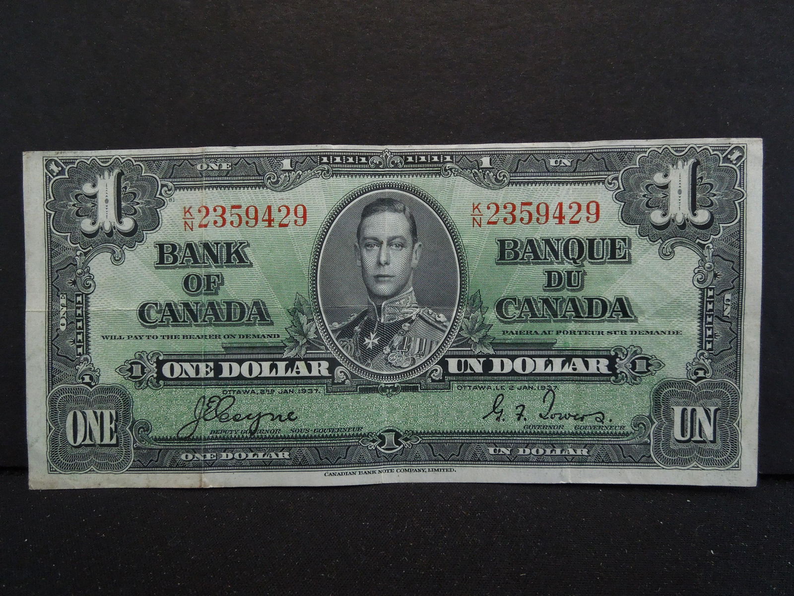 1937 $1 Bank of Canada Note (1 of 3)