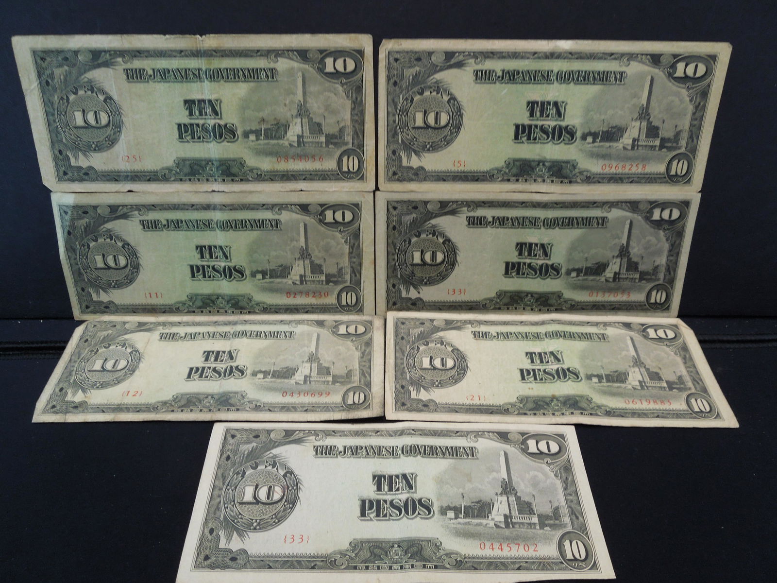 (7) Japanese Ten Pesos Notes (1 of 5)
