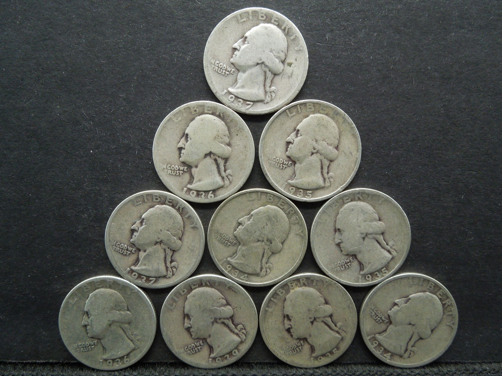 1930's Washington Silver Quarters - Lot of 10 (1 of 2)