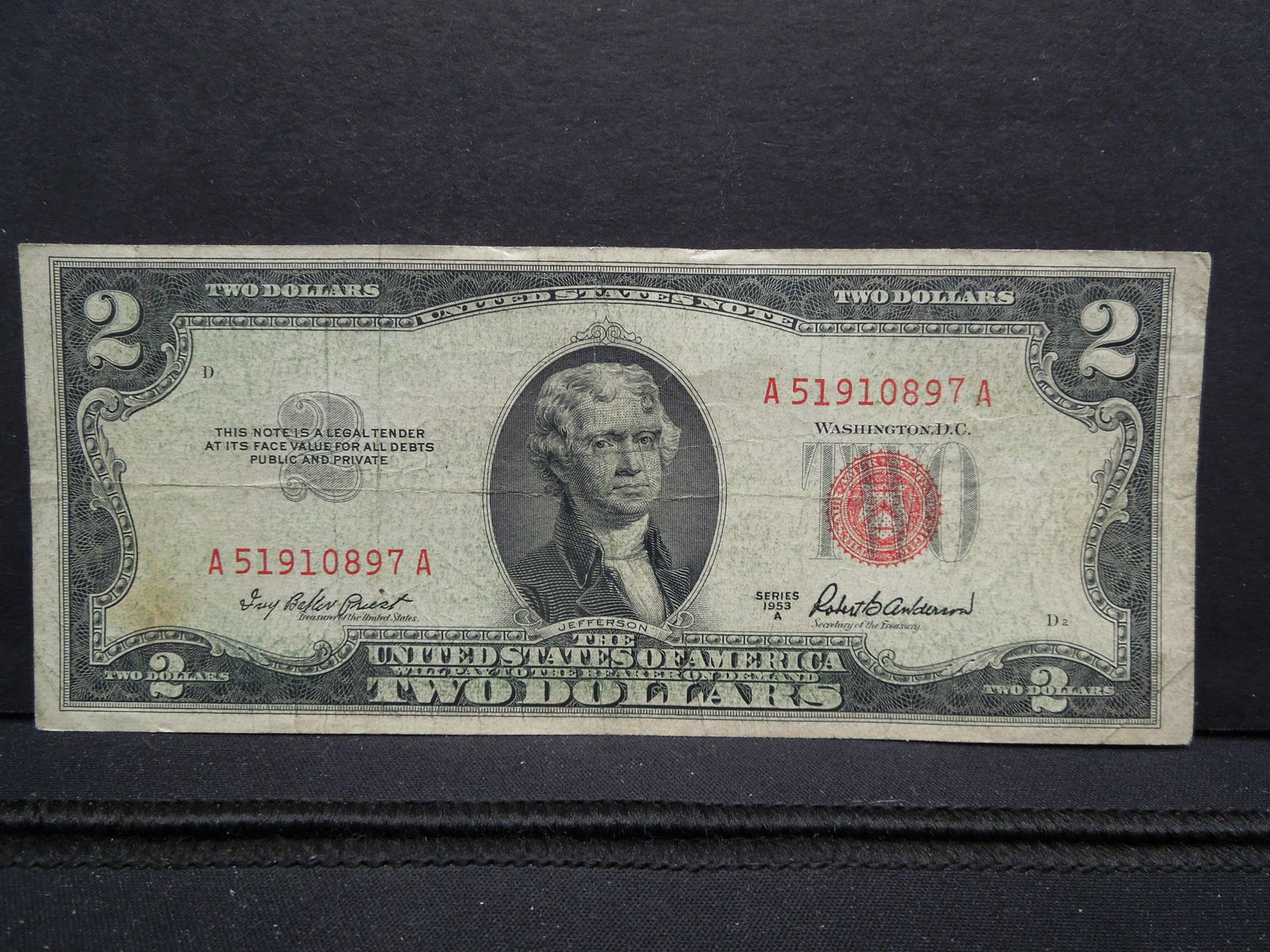 1953A RED SERIES $2 DOLLAR BILL/CRISP (1 of 3)