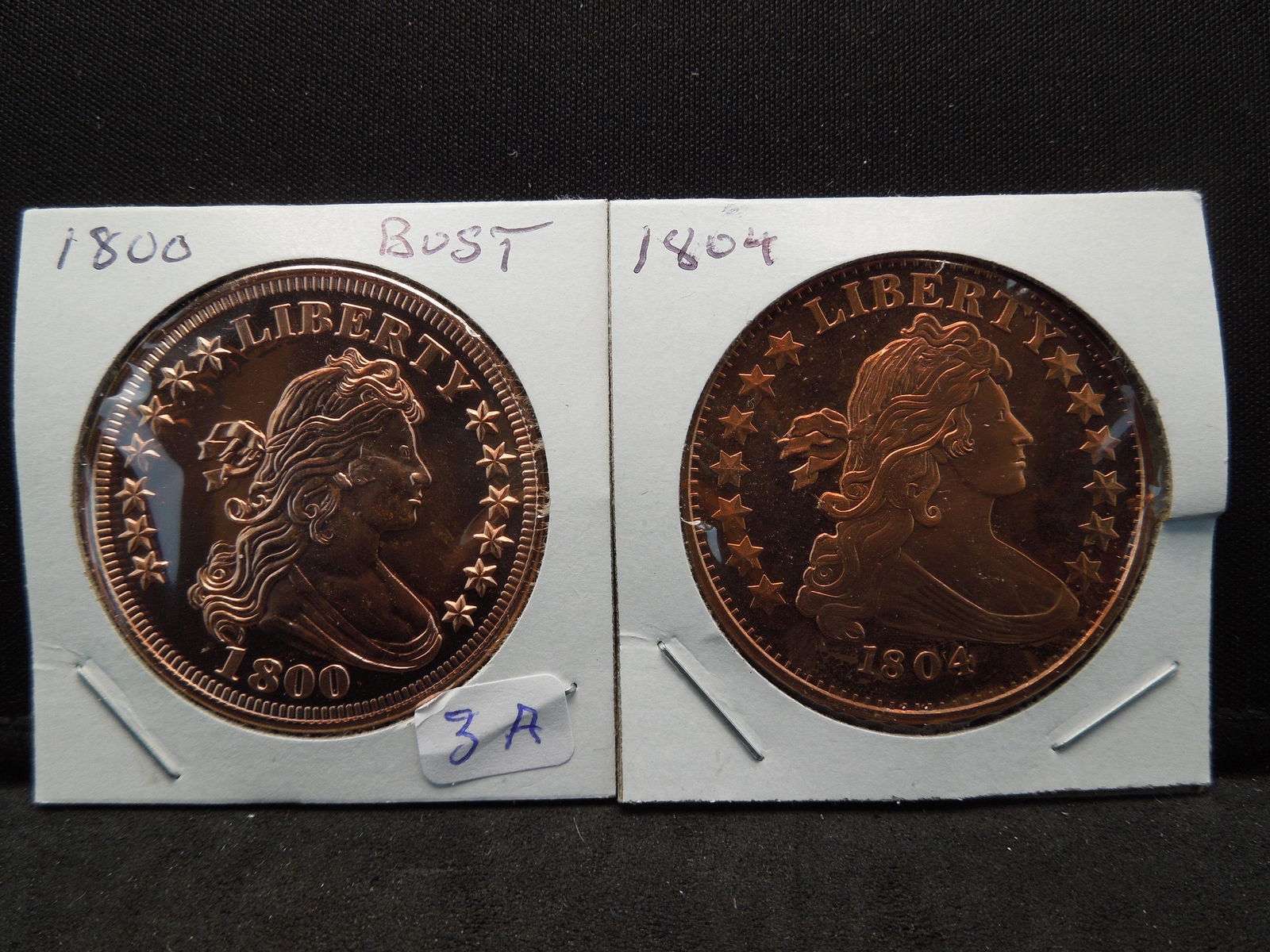 (2) One Ounce pure copper rounds:  1800 and 1804 Bust. (1 of 2)