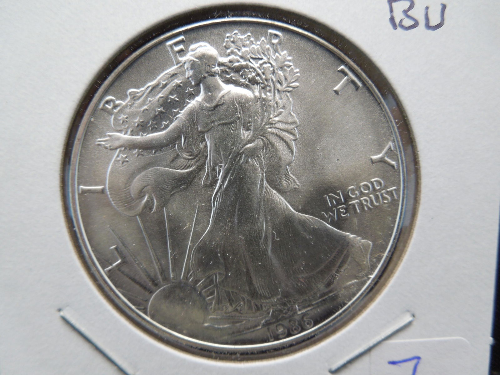 1986 American Silver Eagle.  GEM BU and nice.  Elusive (1 of 3)