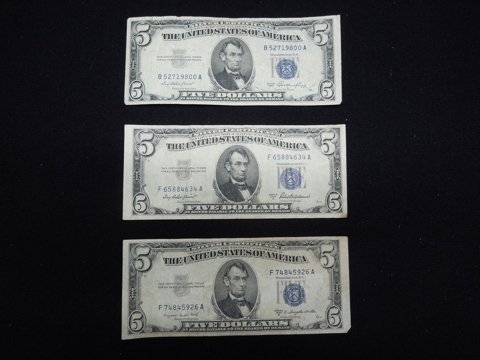 3 1953 Five Dollar Silver Certificates 1953 1953 A 1953 (1 of 5)