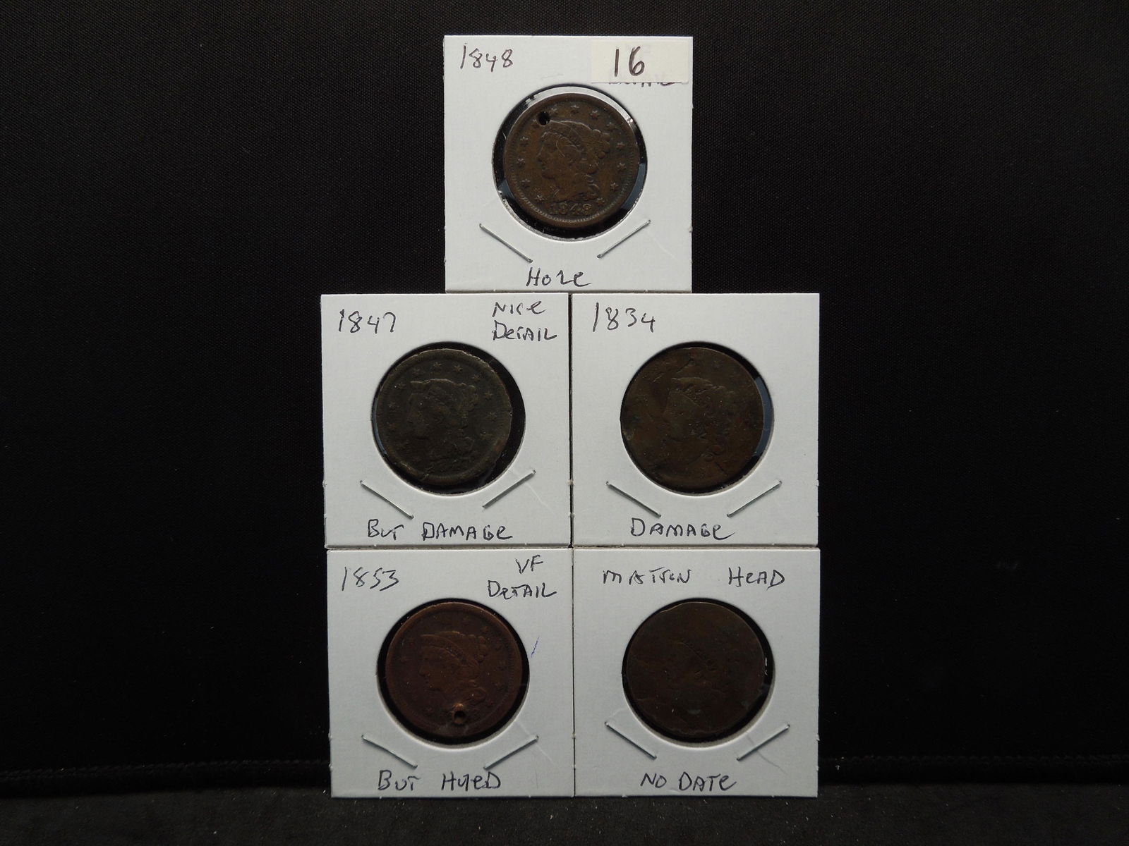 (5) Cull Large Cents:  1834 with damage, 1847 nice (1 of 7)