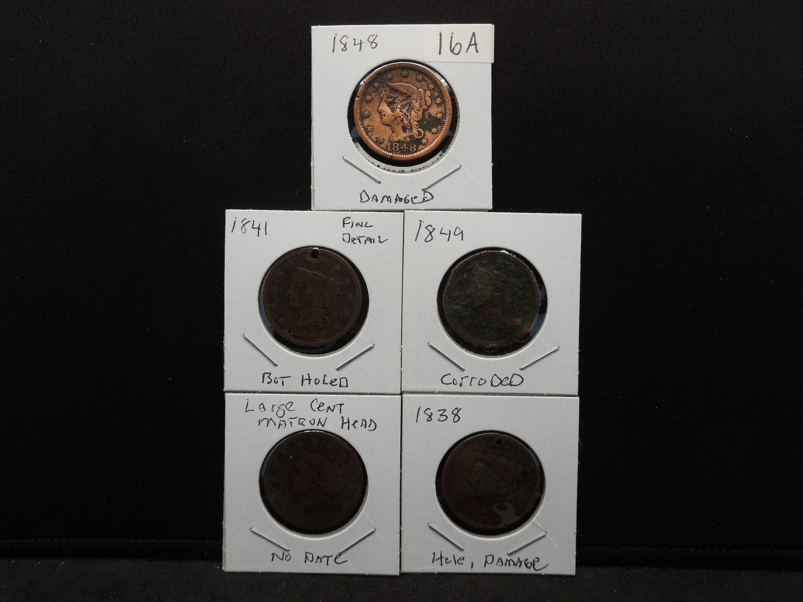 (5) Cull Large Cents:  1838 with damage, 1847 fine (1 of 7)