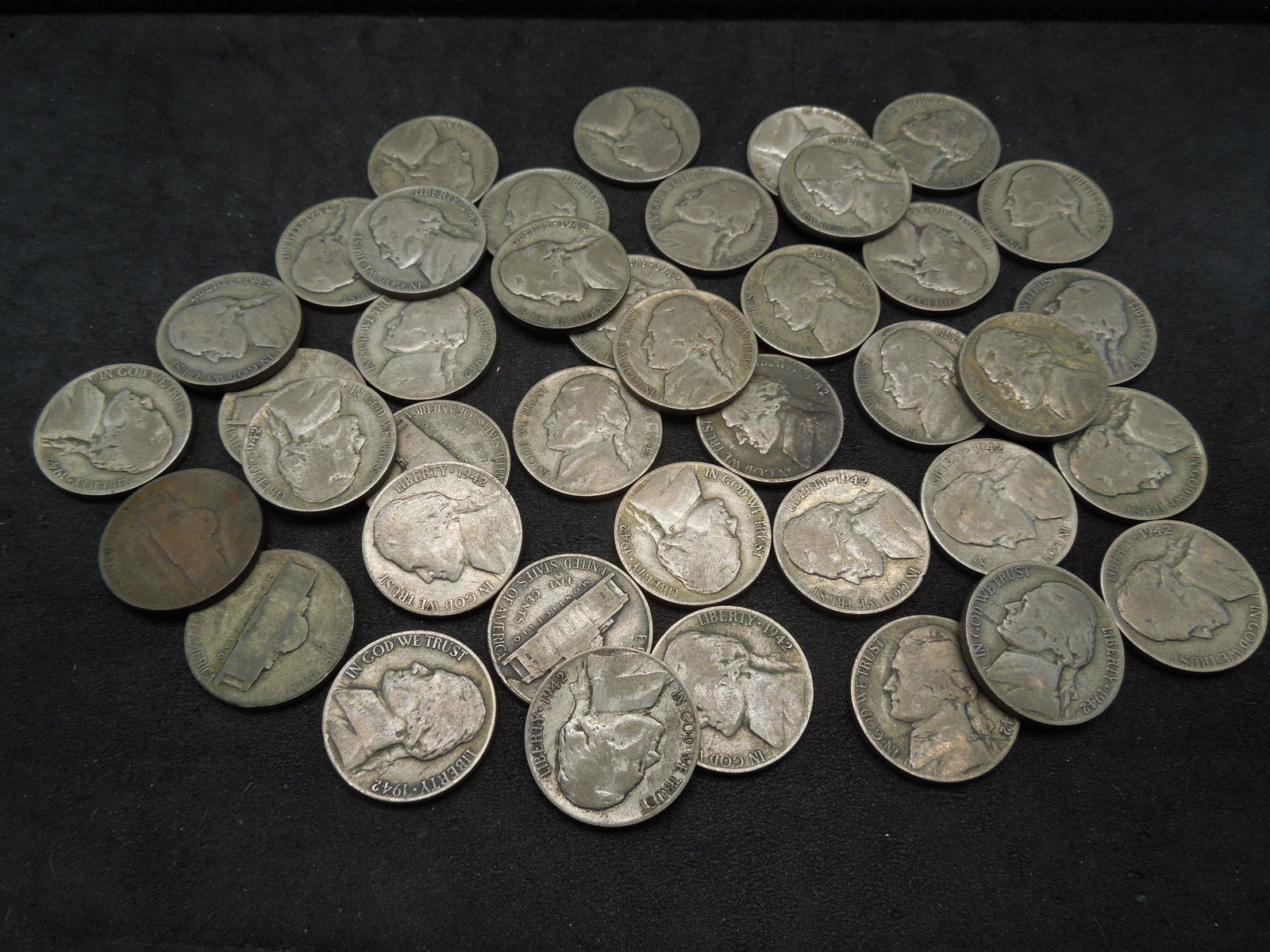 Lot of 40 1942-D Silver Jefferson War Nickels. (1 of 3)