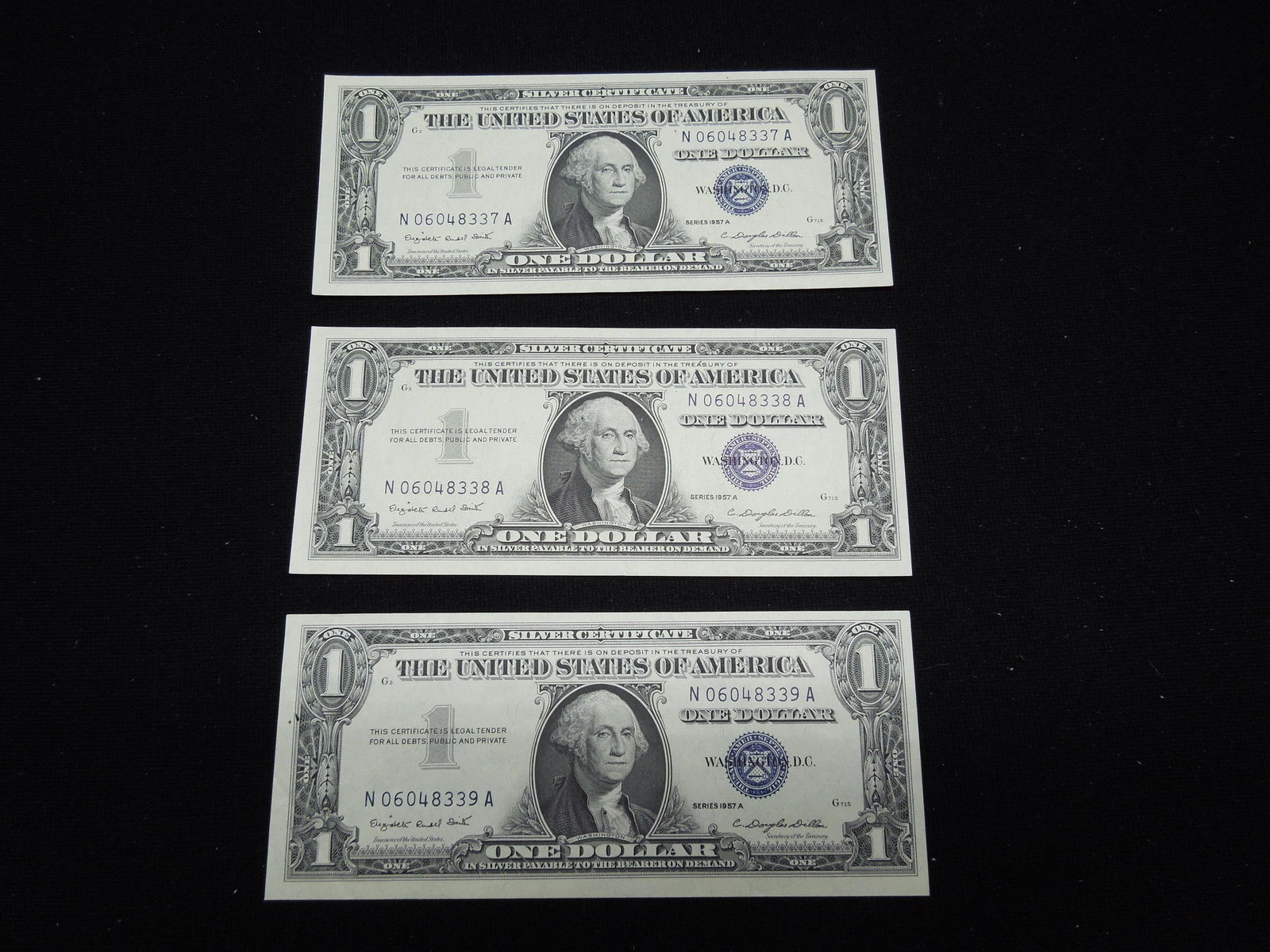 (3) Consecutive Silver Certificates Crisp Unc 1957 A (1 of 6)