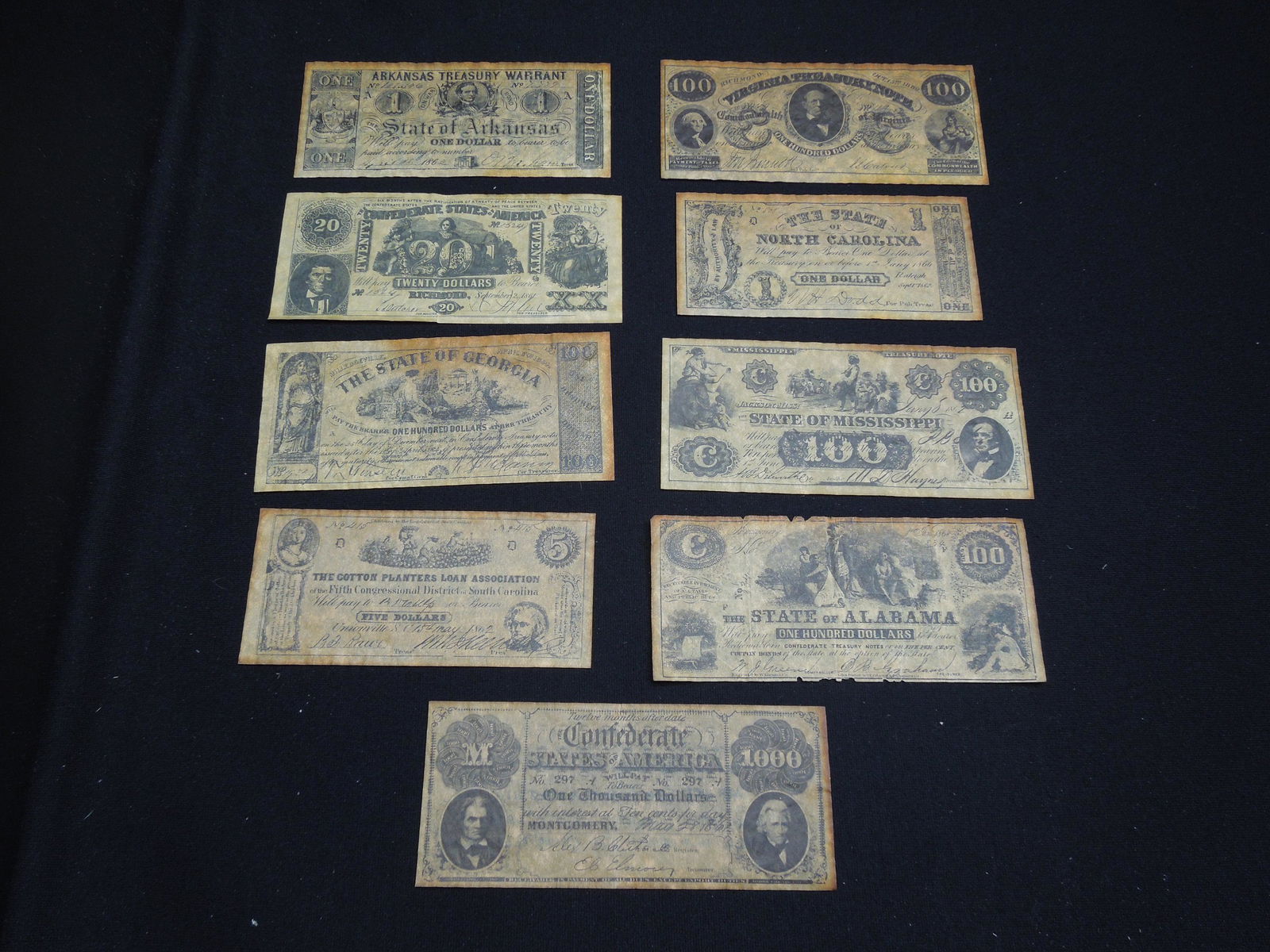 (7) Copies of Confederate Notes on onion skin paper: (1 of 6)