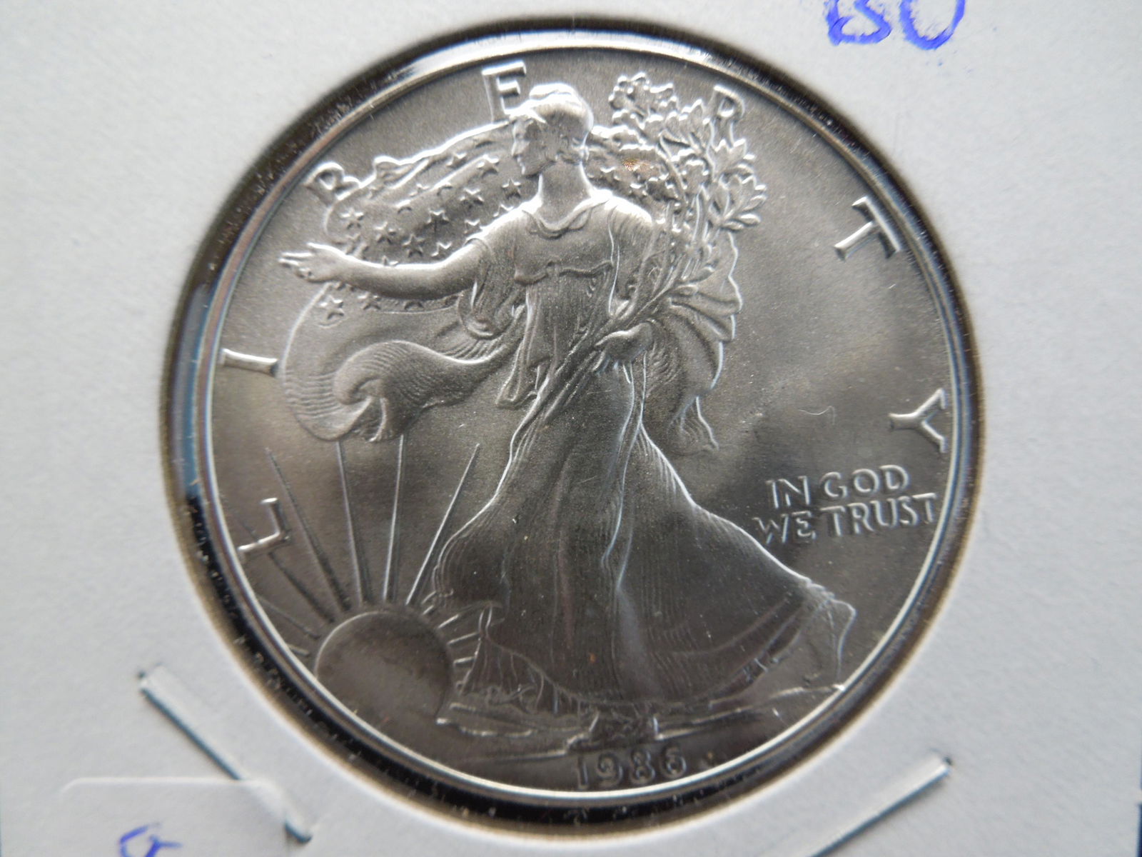 1986 American Silver Eagle.  Tough 1st year.  GEM BU. (1 of 3)
