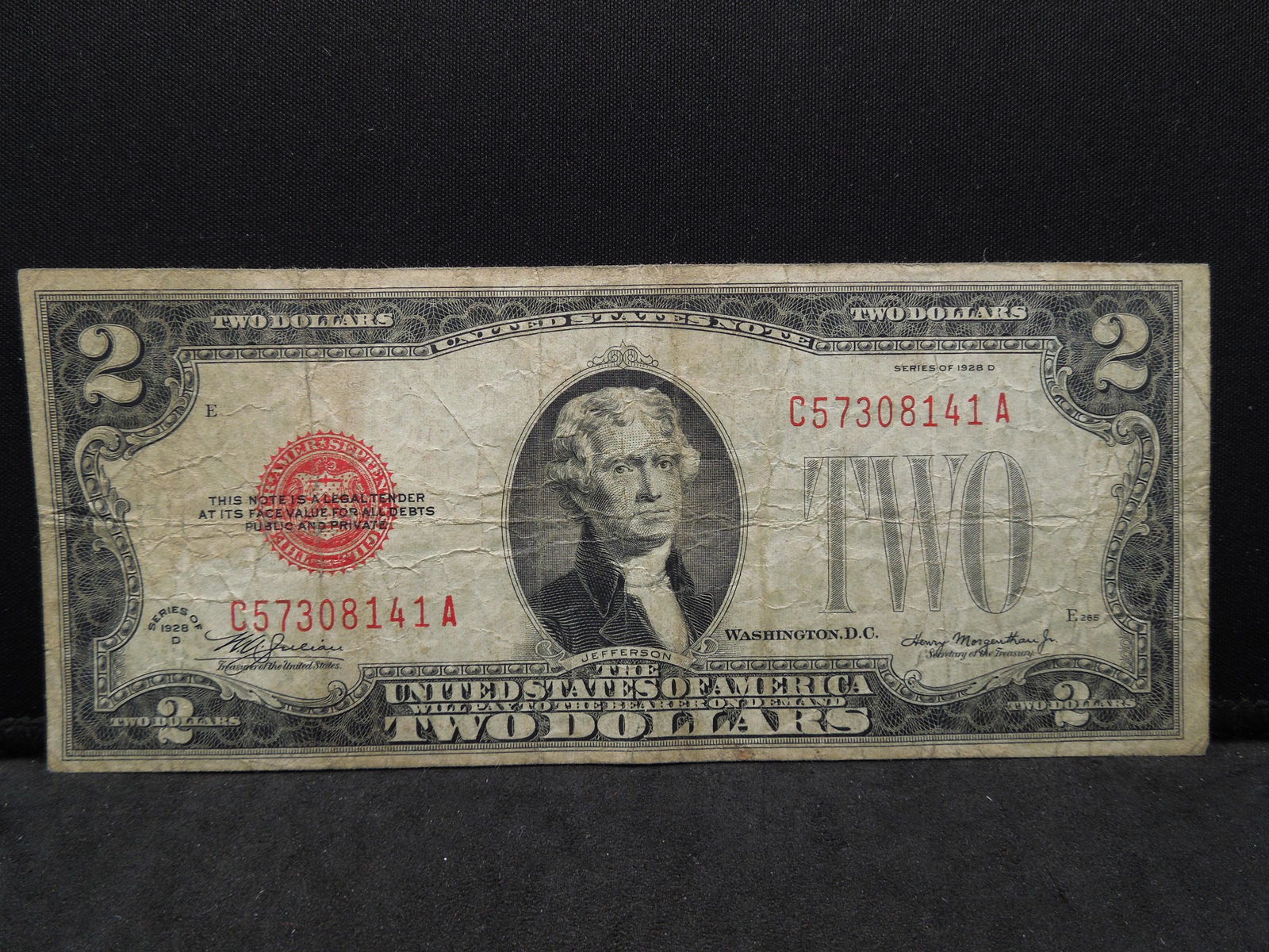 1928-D $2 Red Seal United States Note. Serial Number (1 of 3)