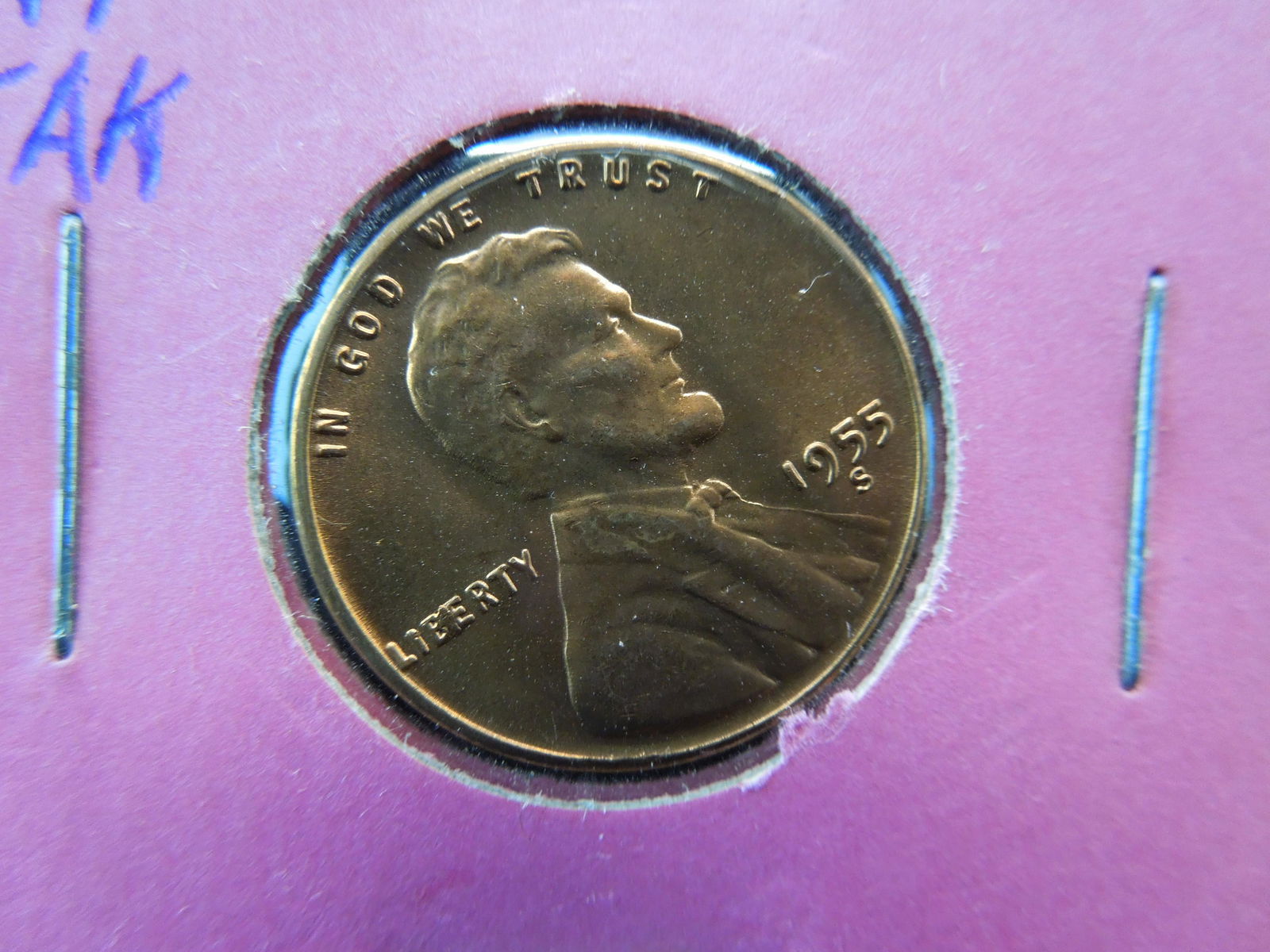 1955 S Error Wheat Cent, "Liberty" (1 of 3)
