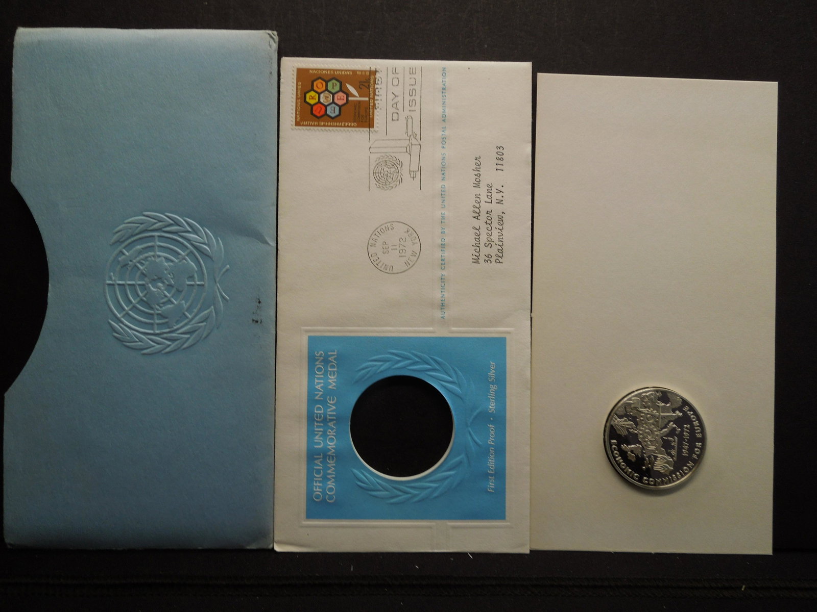 Official U.N. Commemorative Silver medal 1947-1972: Official U.N. Commemorative Silver medal 1947-1972 Economic Commission For Europe with Original Mailing envelope (proof)