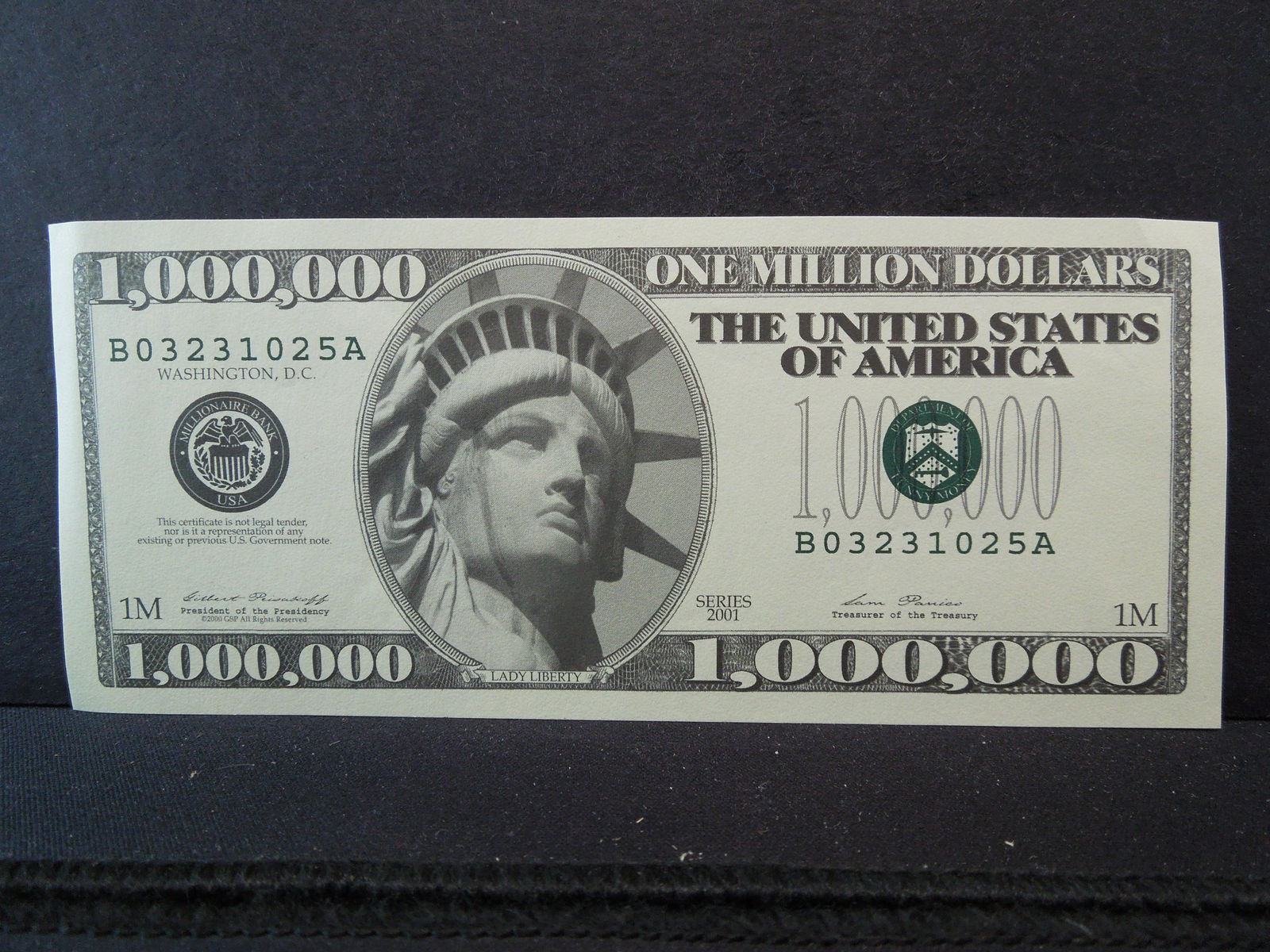 One Million Dollar Bill NOT LEGAL TENDER: One Million Dollar Bill NOT LEGAL TENDER