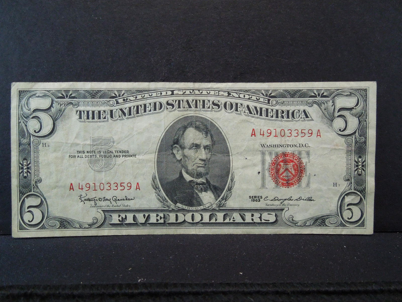 1963 Red Seal Five Dollar Note (1 of 3)