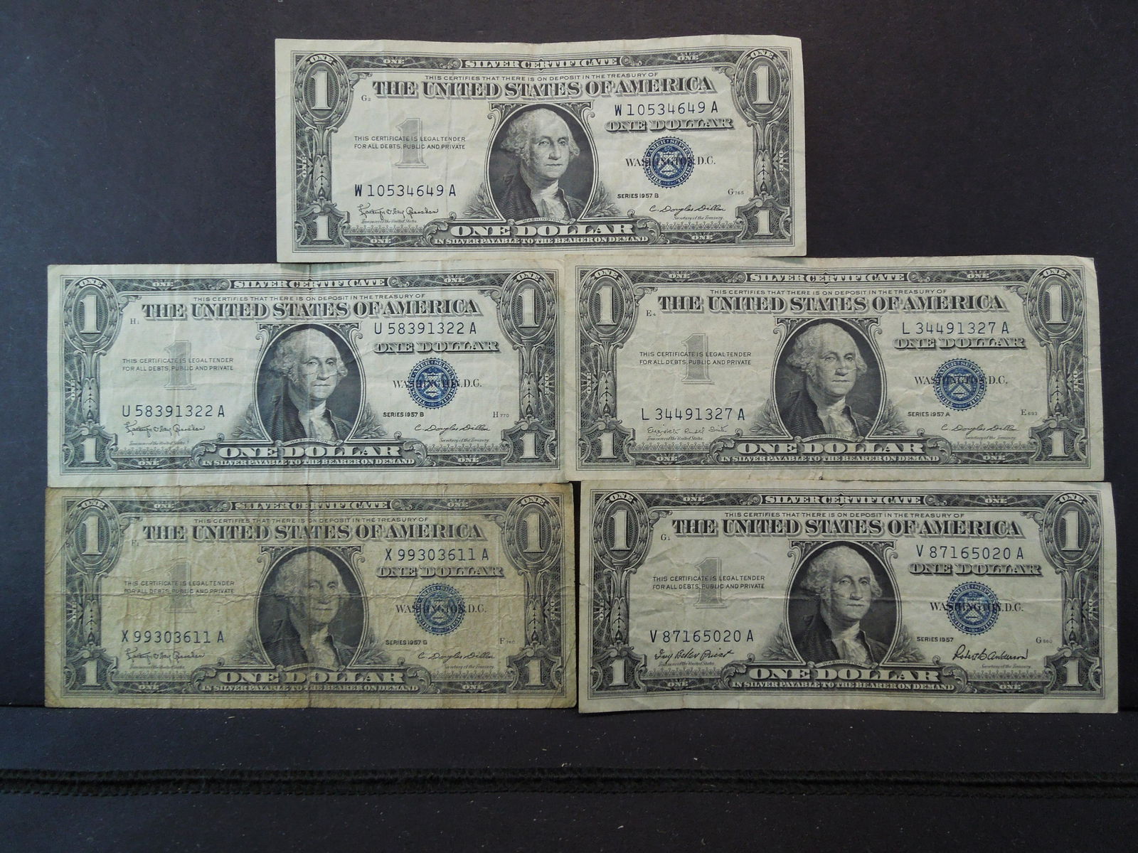 (5) 1957 One Dollar silver Certificates (1 of 7)