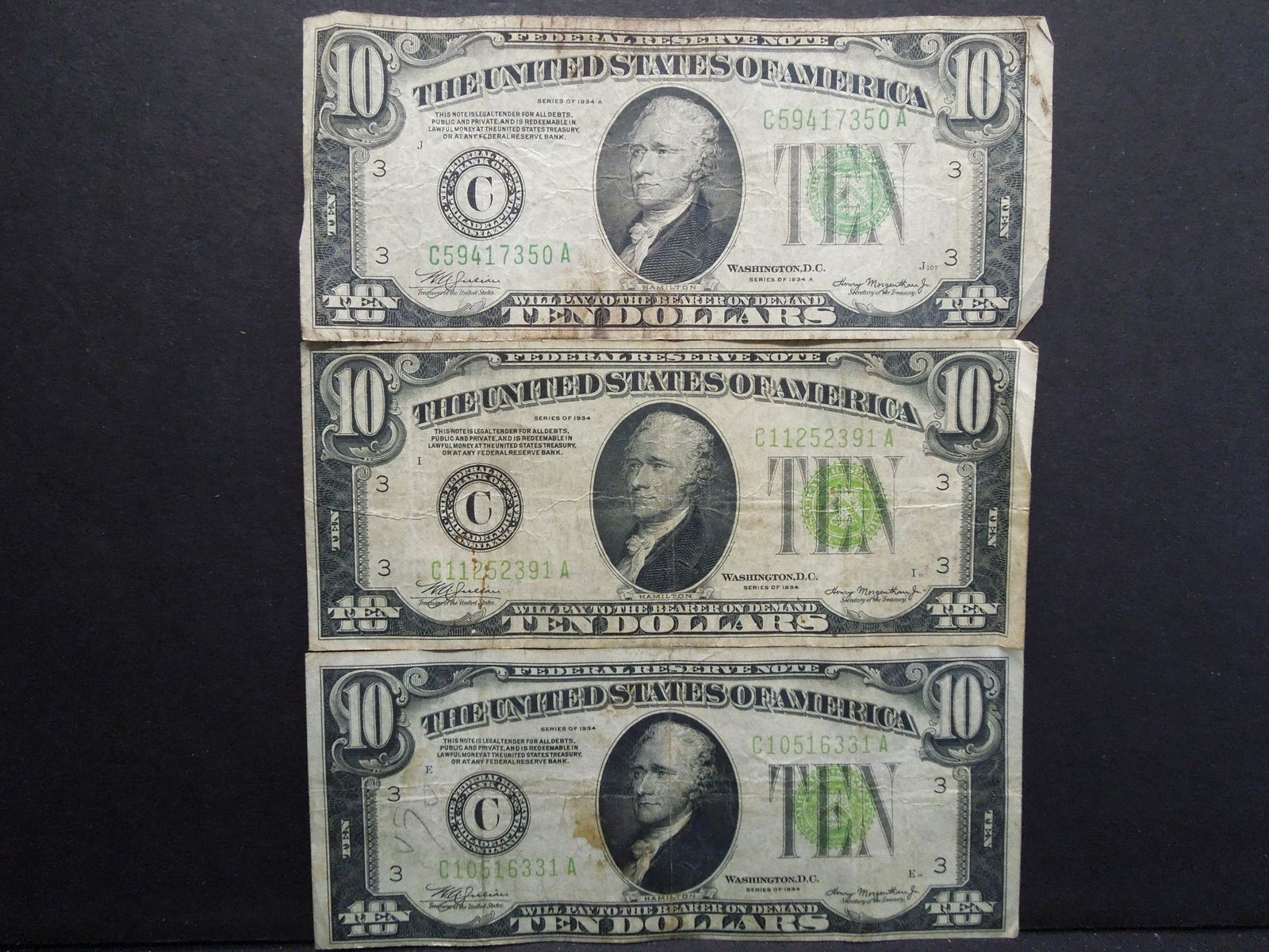 Three 1934 Ten Dollar FRN (1 of 5)