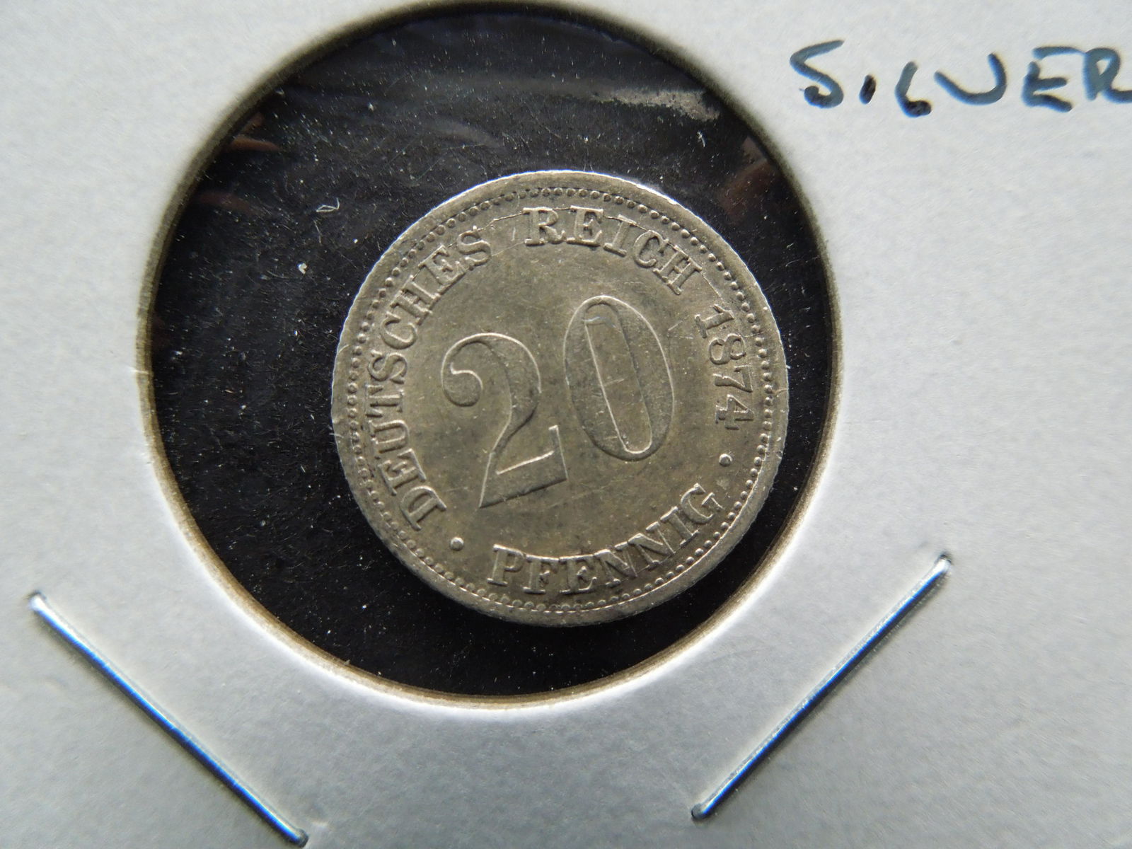 1874 Germany 20 Pfennig.  Silver.  AU. (1 of 3)