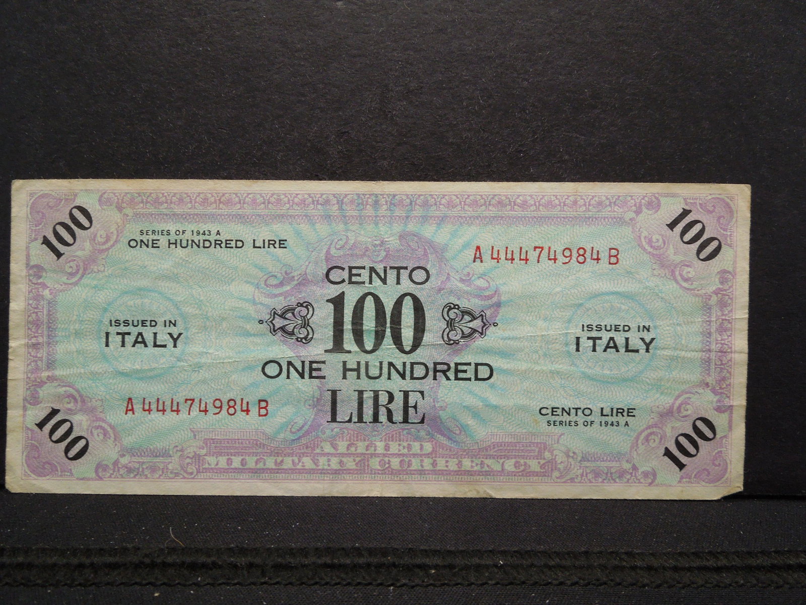 1943 Italy 100 Lire Military Currency.: 1943 Italy 100 Lire Military Currency.