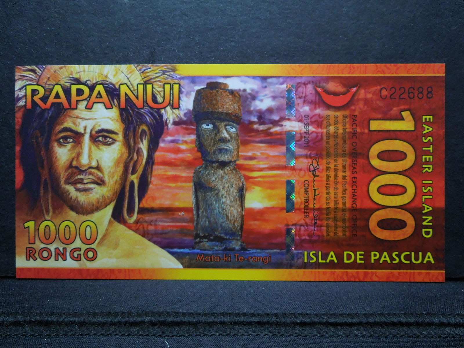 2011 Easter Island 1000 Rongo.  Colorful!  Crisp UNC. (1 of 3)
