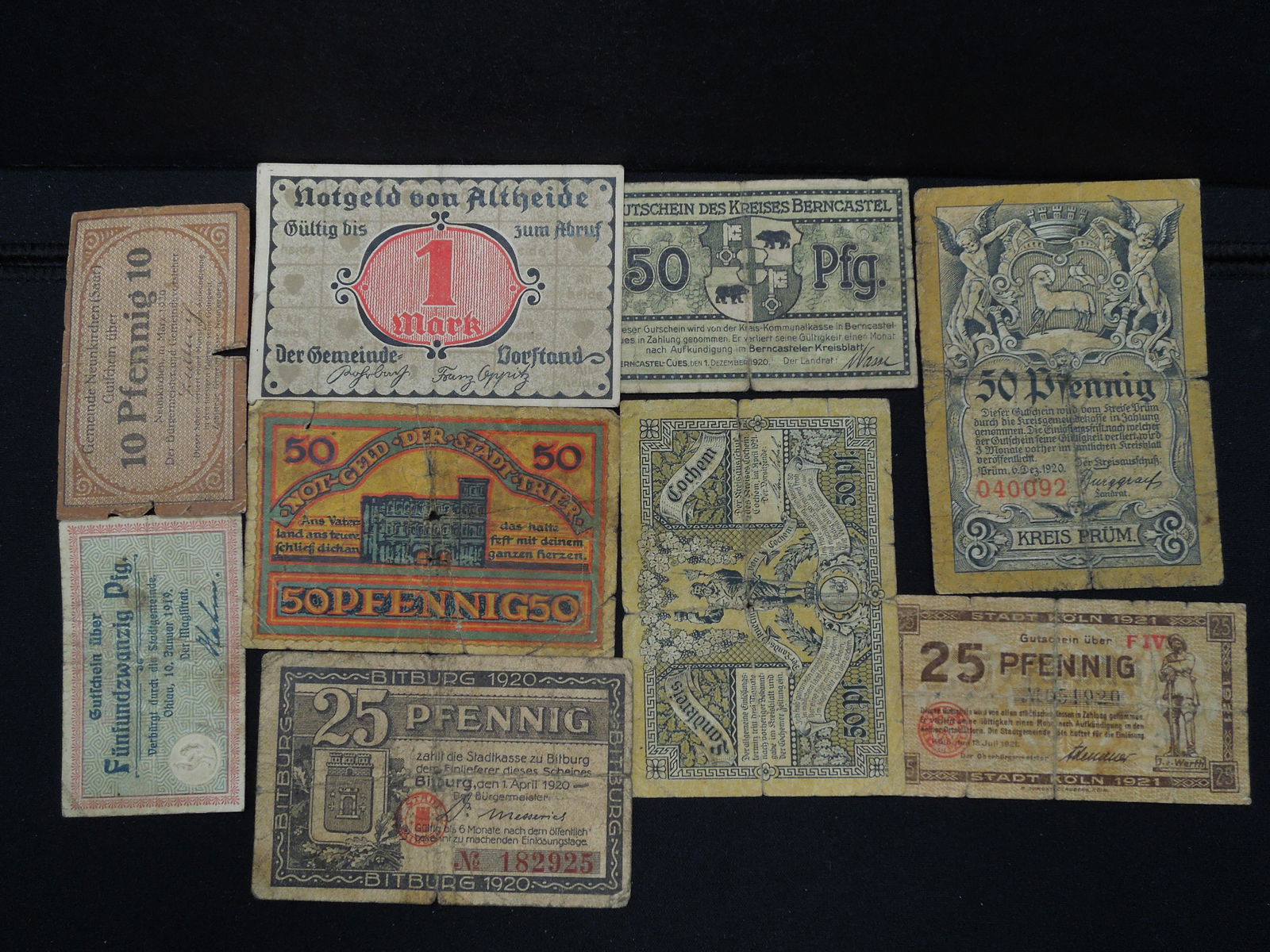 7 Different German Notgeld Currency.  Lower Grades. (1 of 2)