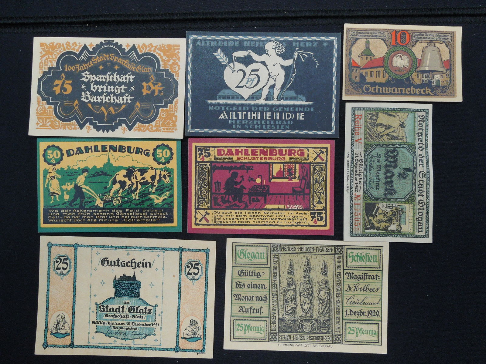 8 Different German Notgeld Currency. (1 of 2)