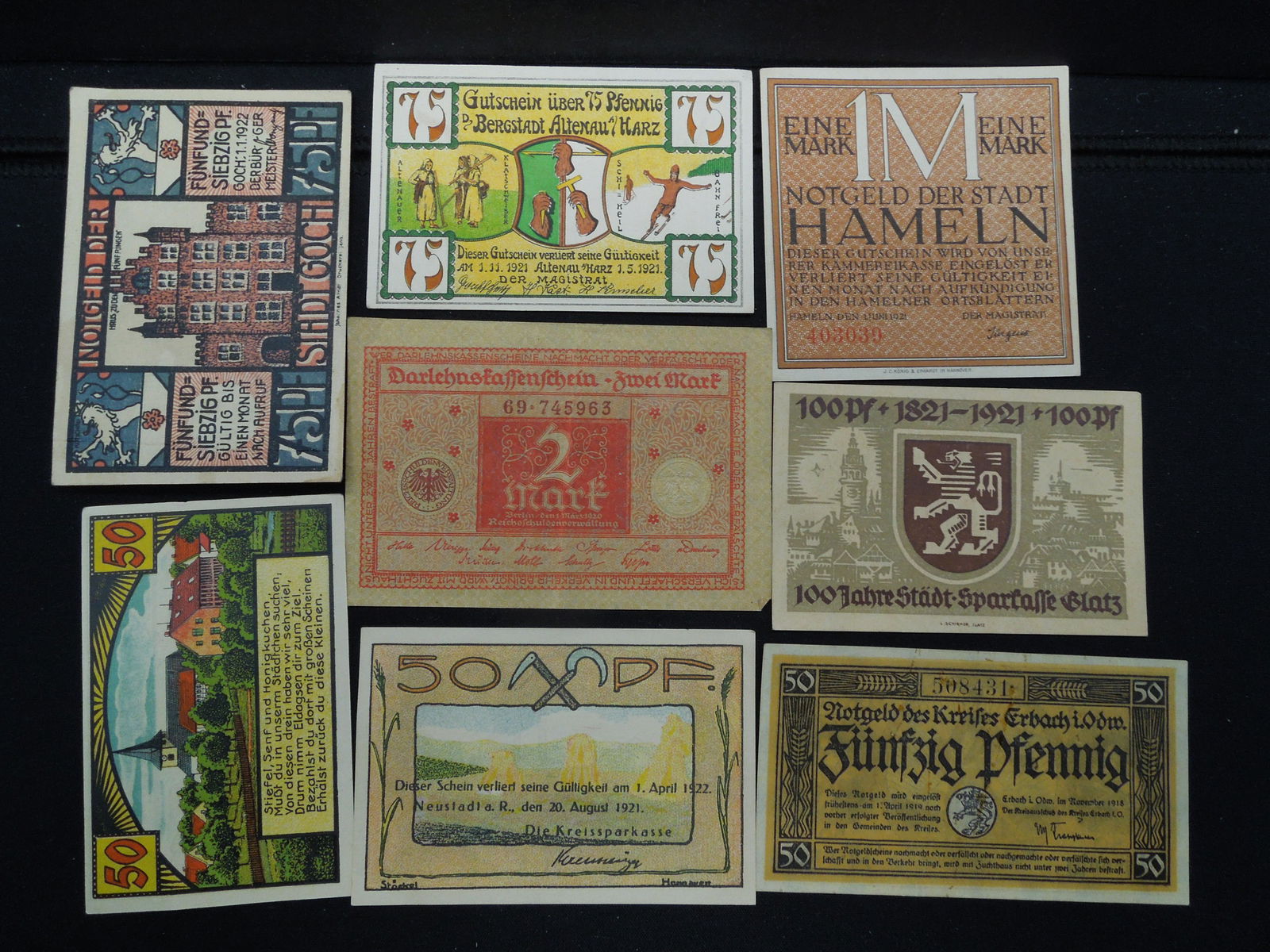 8 Different German Notgeld Currency. (1 of 2)