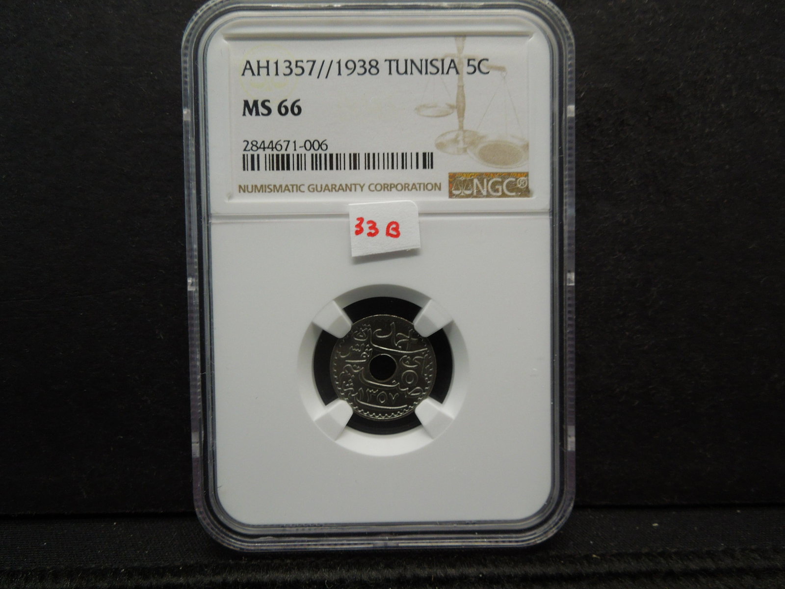 AH1357//1938 Tunisia 5 Centimes. NGC MS 66.: AH1357//1938 Tunisia 5 Centimes. NGC MS 66.