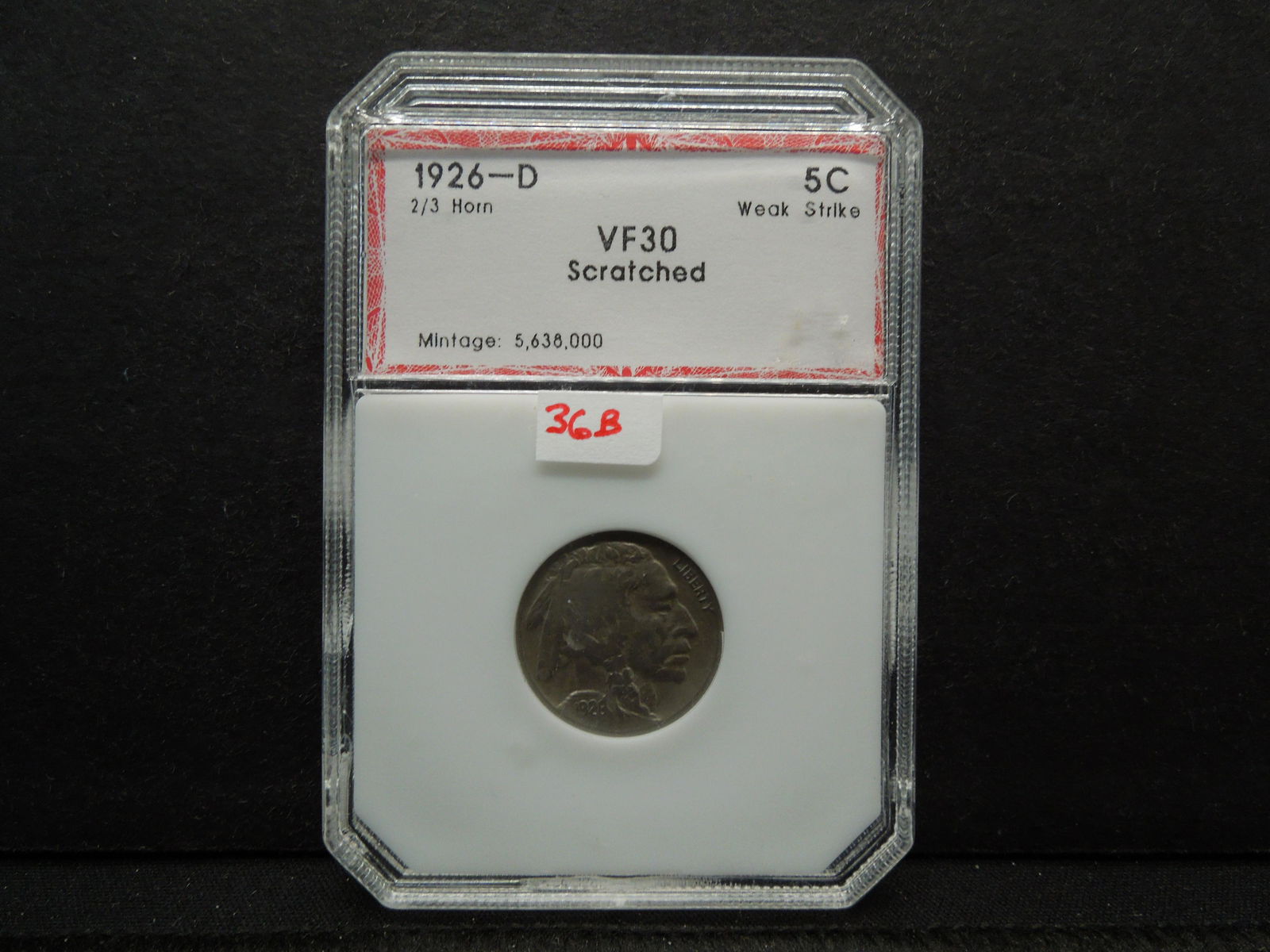 1926-D Buffalo 5c.  PCI VF30. (1 of 4)