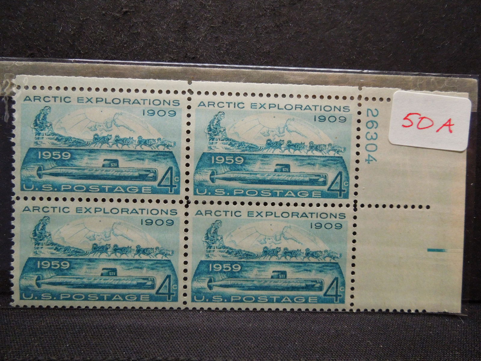 Artic Exploration 1909-1959 U.S. 4c Stamp.  4 Stamp (1 of 2)