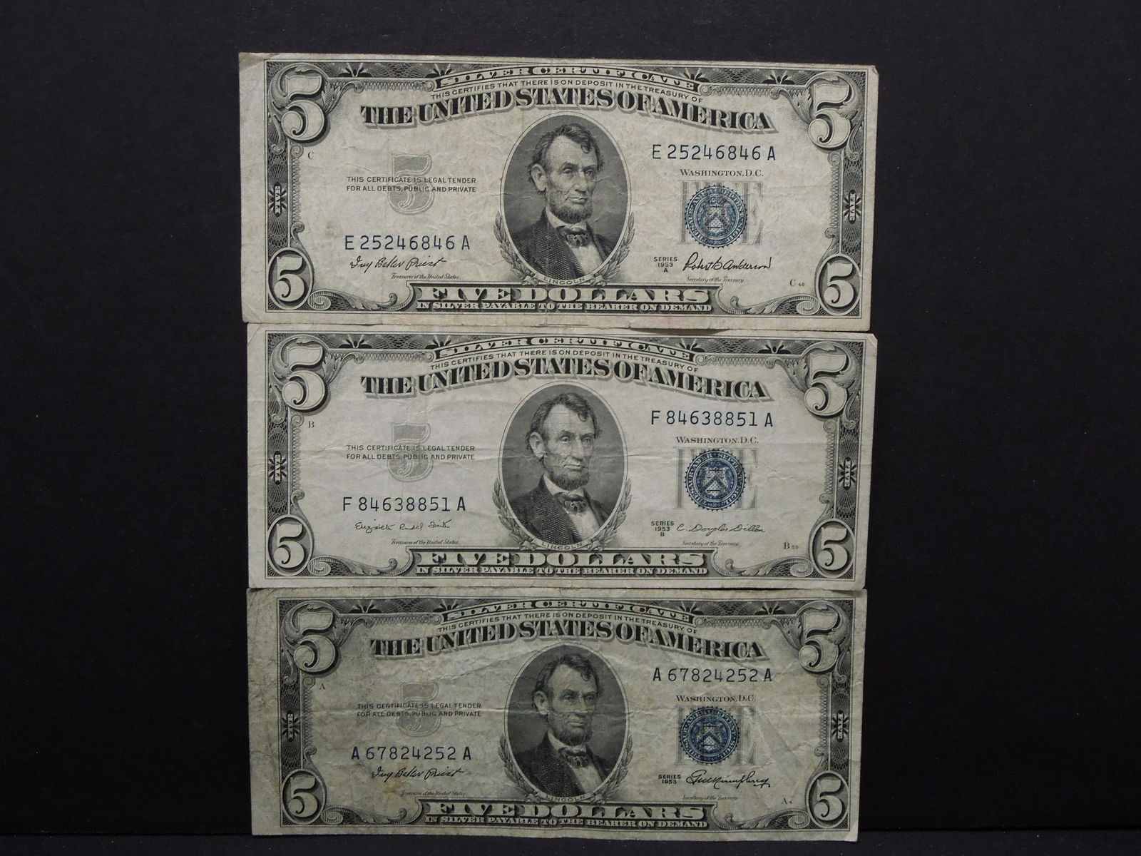 1953 , 1953 A, 1953 B Five Dollar Silver Certificate (1 of 5)