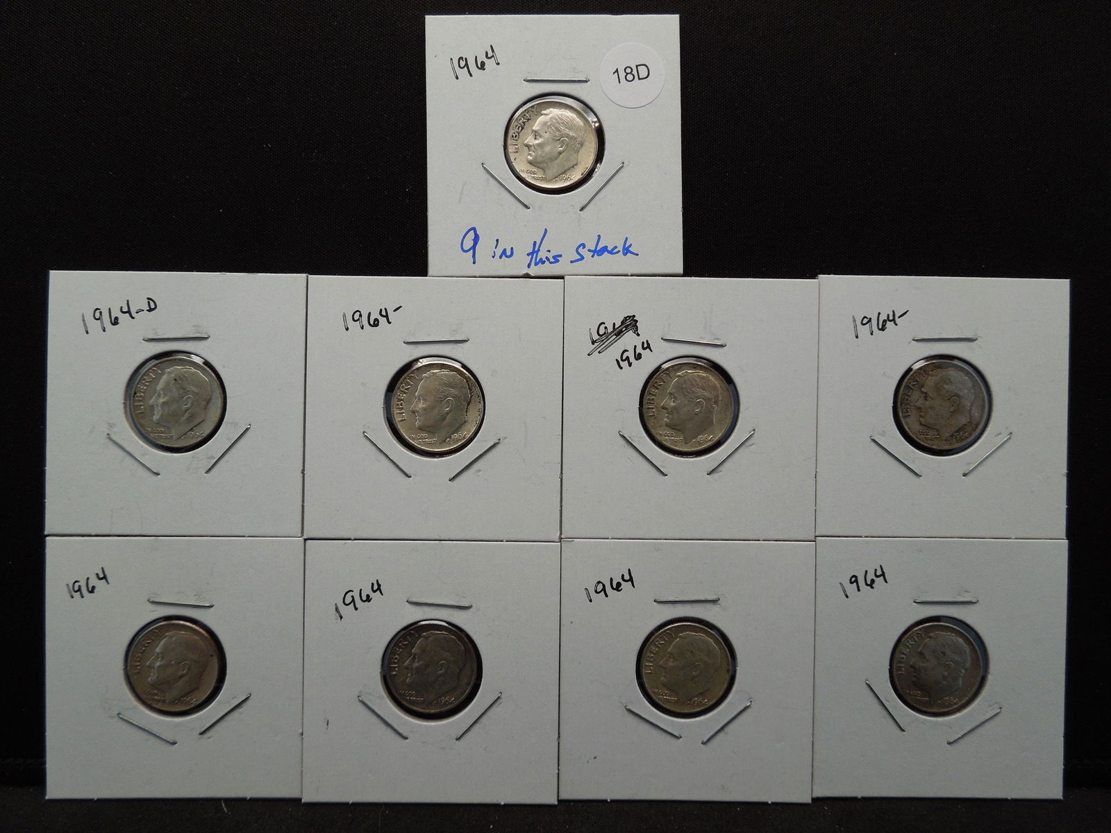 (10) 1964 Roosevelt Dimes, Some Mint Marks (1 of 7)