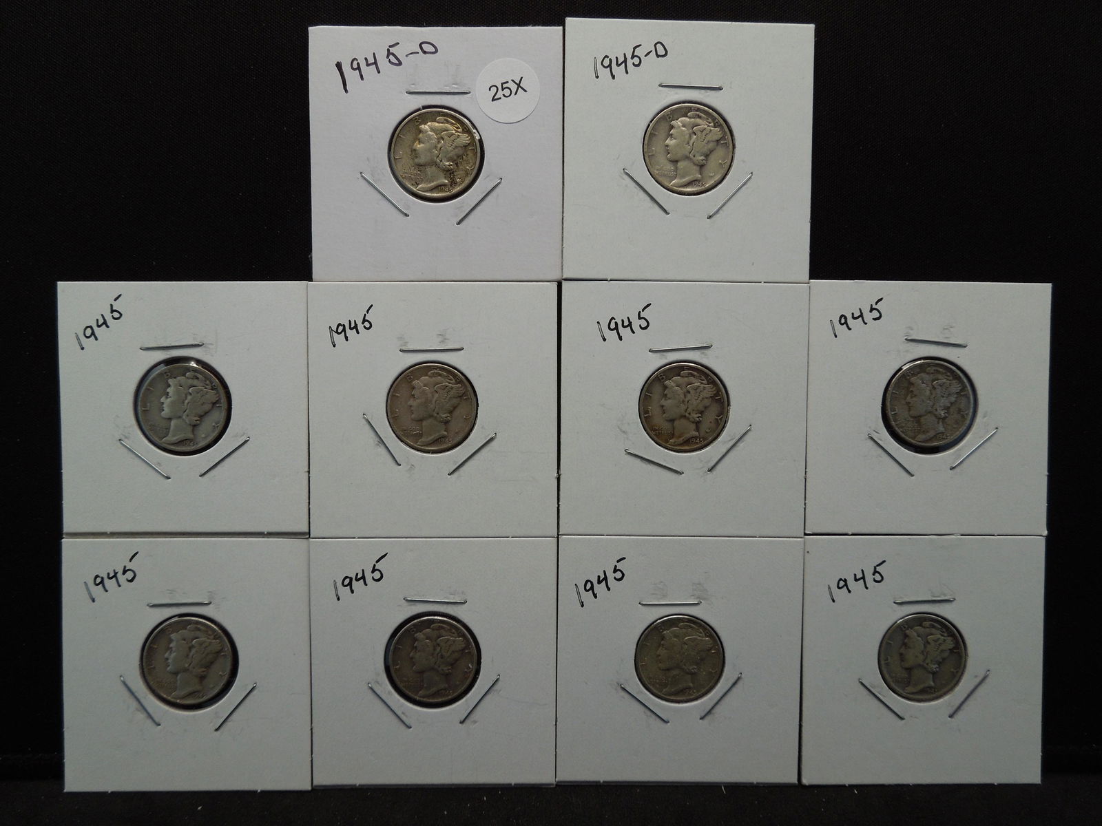 (10) 1945 Mercury Dimes, Some Mint Marks (1 of 7)