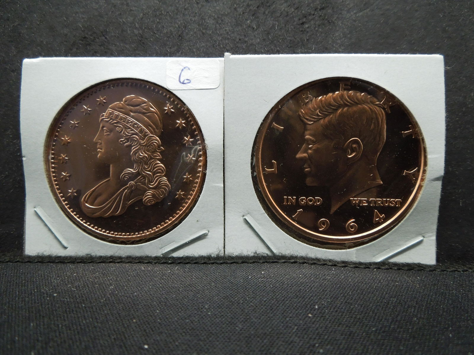 (2) One Ounce pure copper rounds:  Capped Bust Half and (1 of 5)