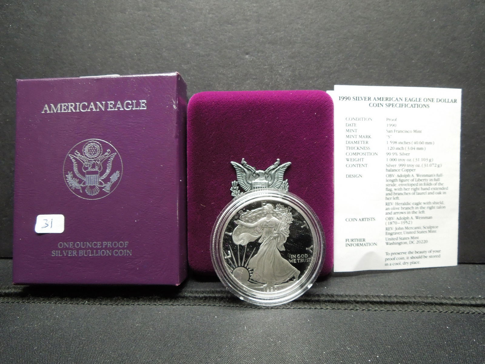 1990-S American Silver Eagle.  GEM Proof in government (1 of 5)