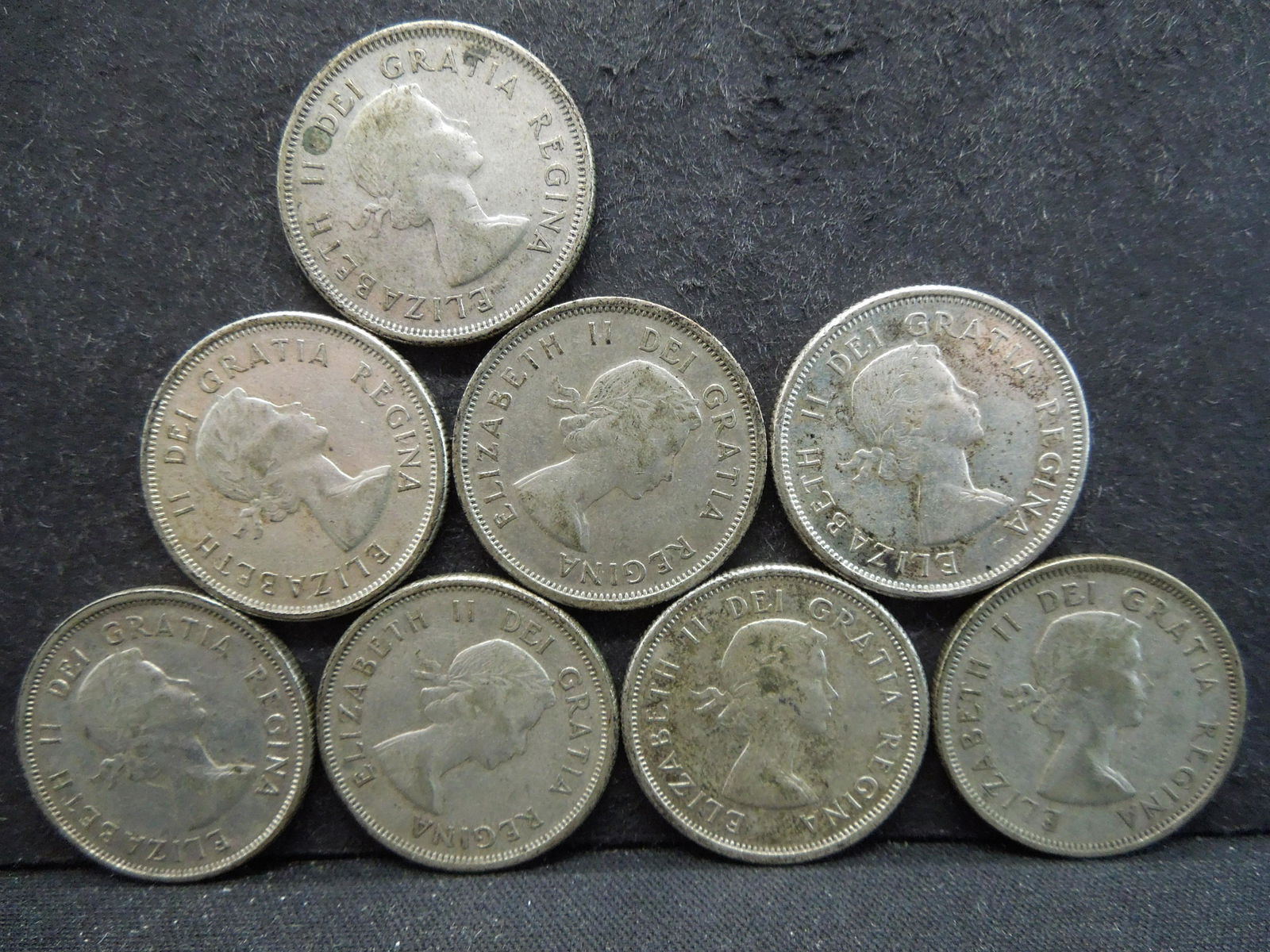 8 Silver Canadian Quarters 1953 1954 1955 1957 1958x2 (1 of 2)