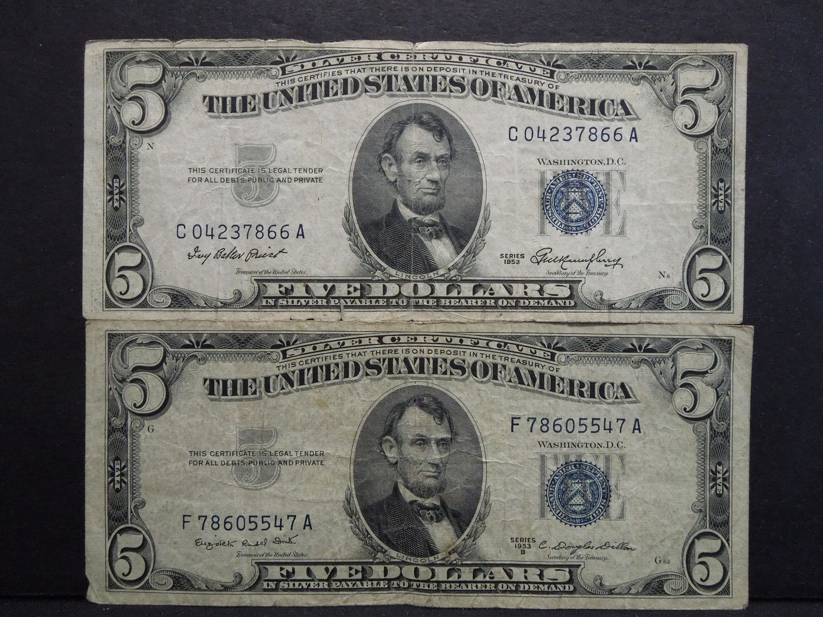 1953 & 1953 B Five Dollar Silver Certificates (1 of 4)