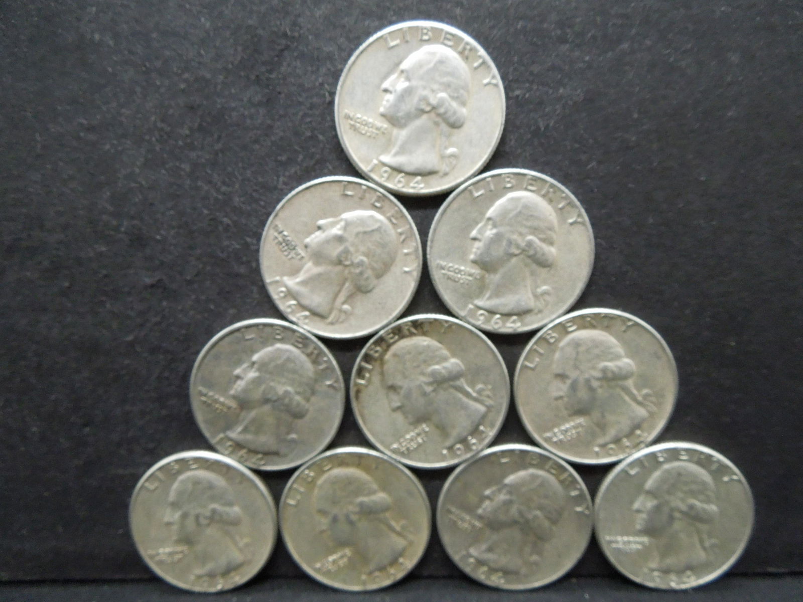 1964 P&D Washington Silver Quarters - Lot of 10 (1 of 2)