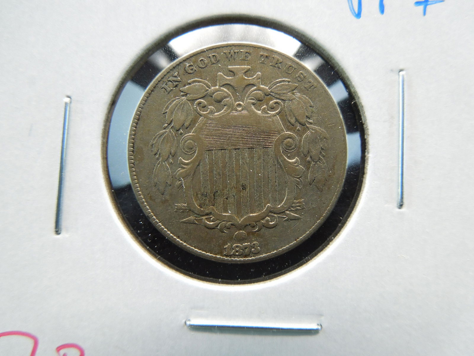 1873 Shield 5c.  VF+. (1 of 3)