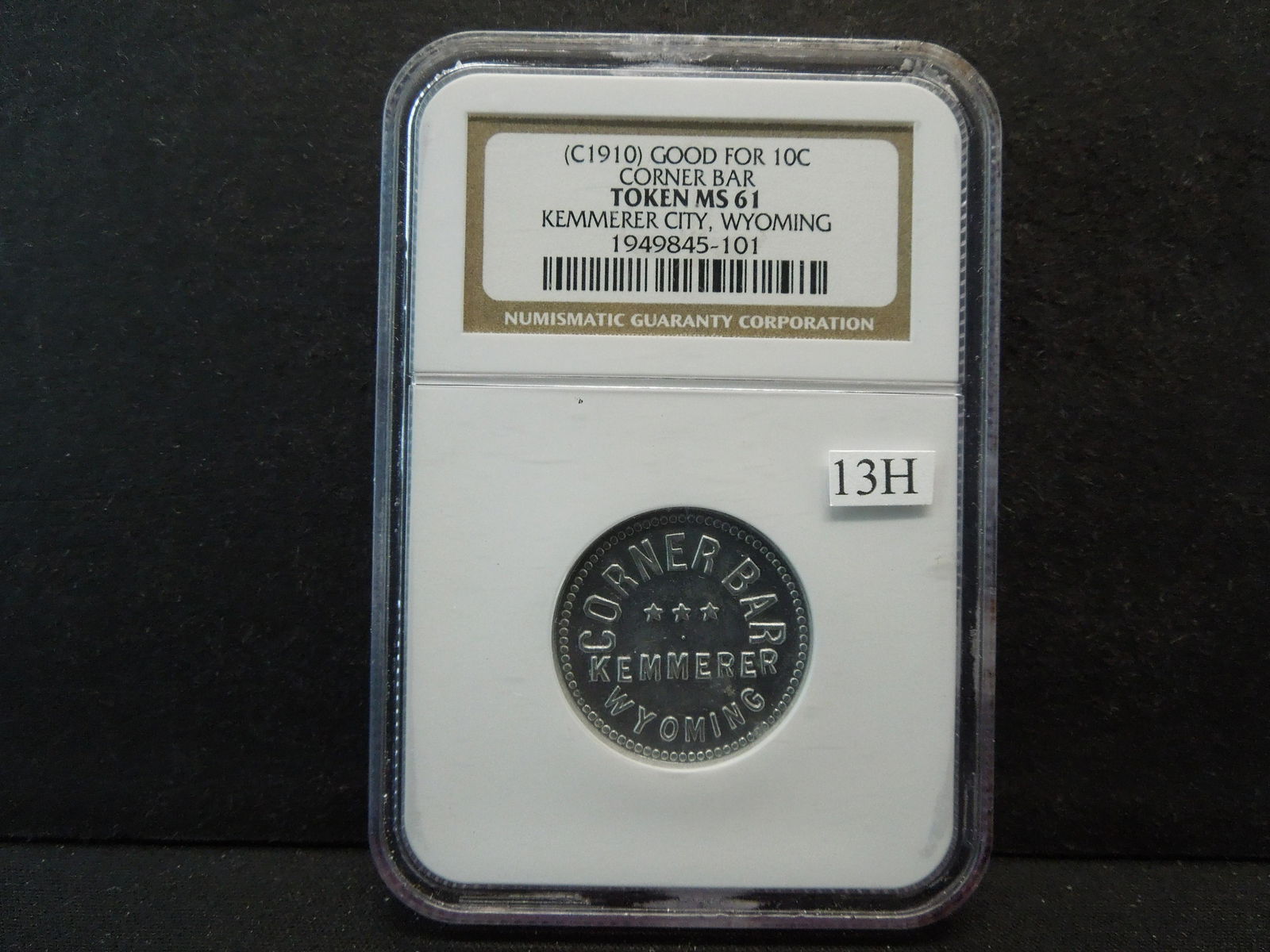 1910 Good For 10c Token.  Corner Bar.  Kemmerer City, (1 of 4)