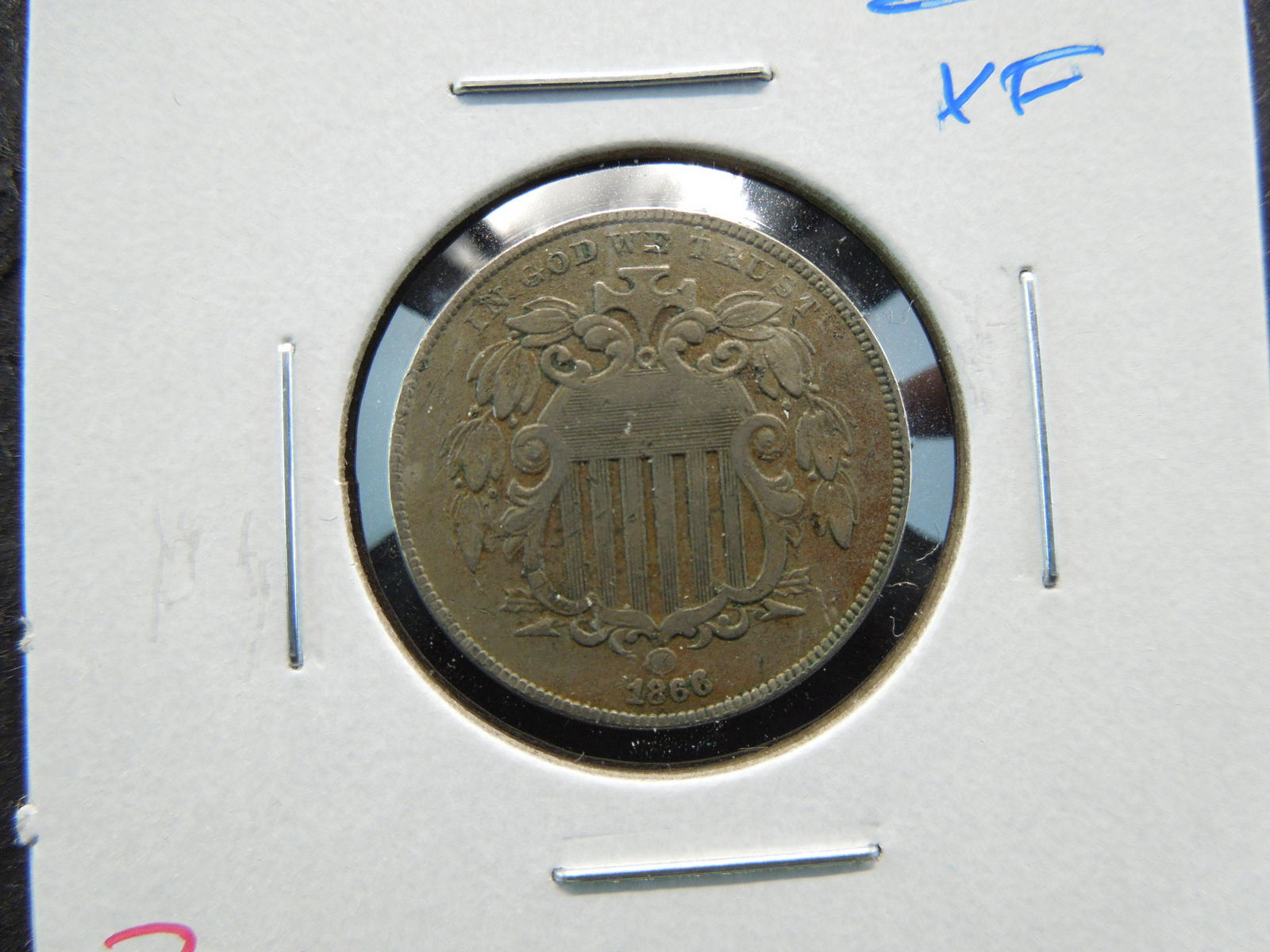 1866 Shield 5c.  XF. (1 of 3)