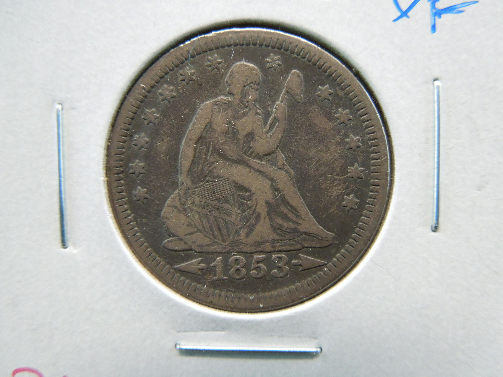 1853 Seated Liberty 25c.  XF. (1 of 3)