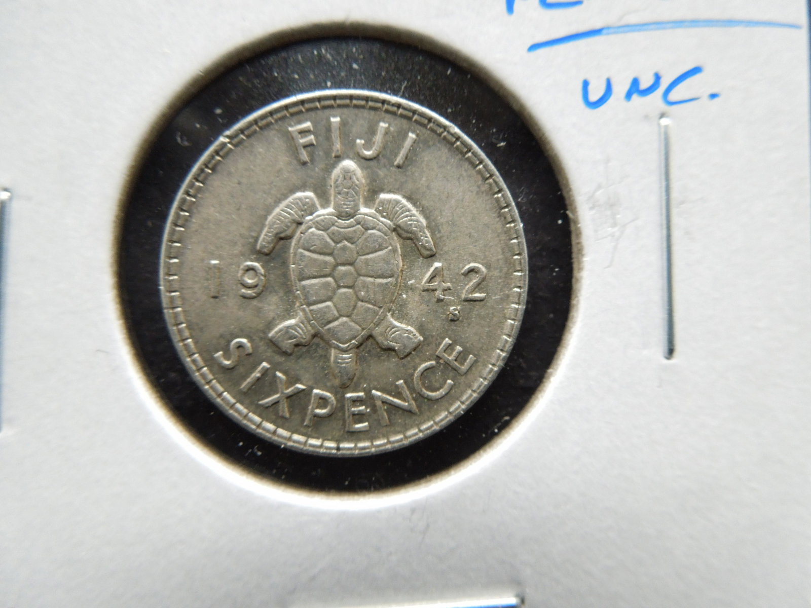 1942-S Fiji Silver 6 Pence. UNC.: 1942-S Fiji Silver 6 Pence. UNC.