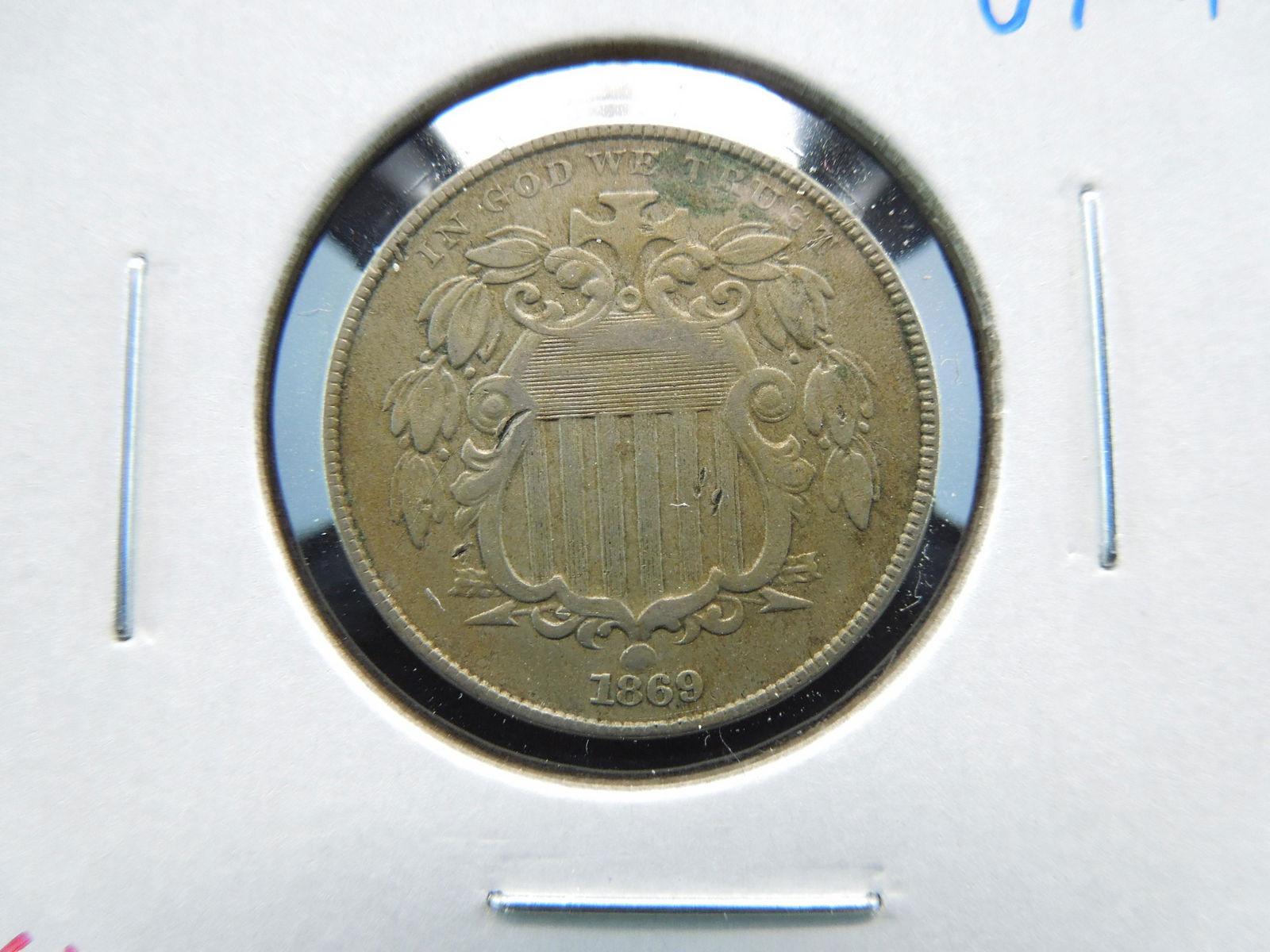 1869 Shield 5c.  VF+. (1 of 3)