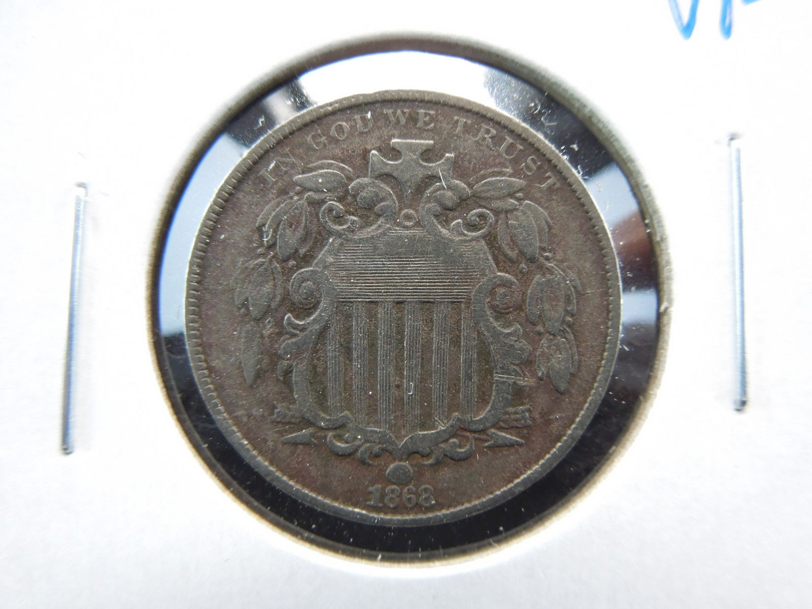 1868 Shield 5c.  VF. (1 of 3)