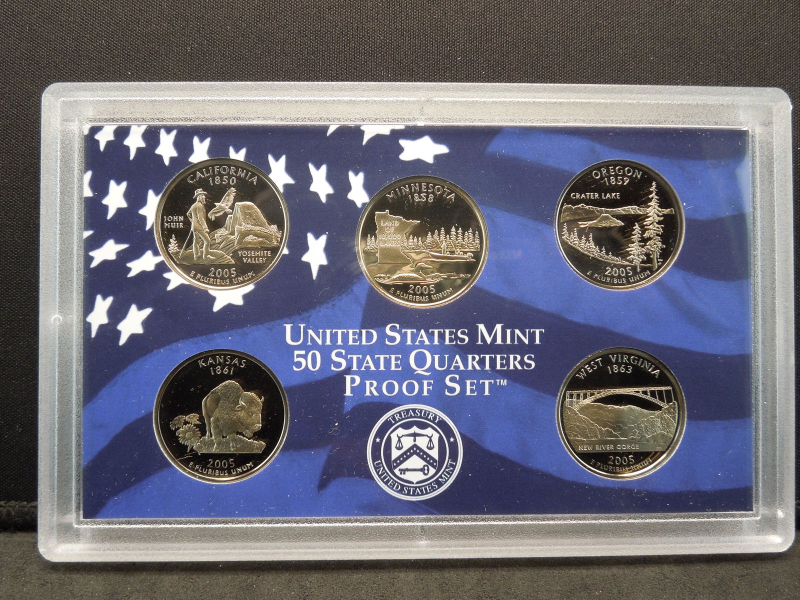 2005 State Quarters U.S. Proof Set.  CA MN OR KS WV (1 of 4)